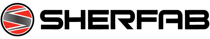 Close-up of a round logo with red, black, and gray stripes resembling a stylized globe or sphere.