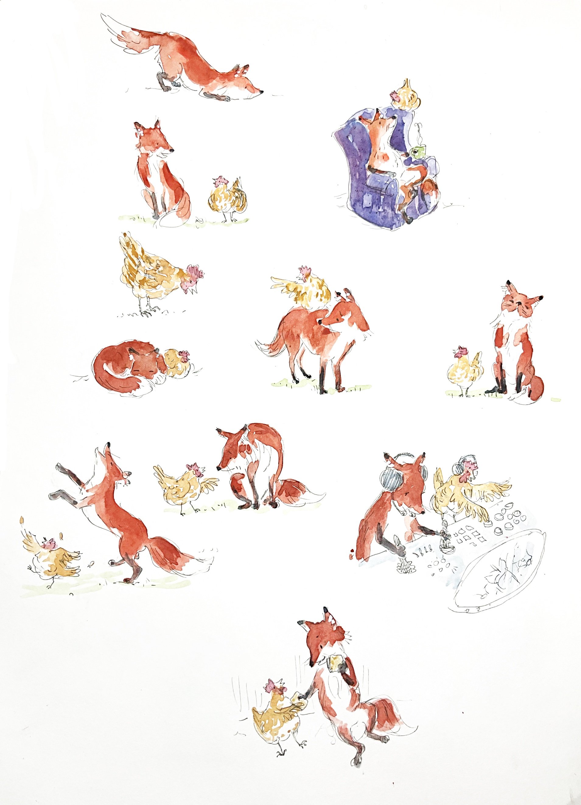 Fox and chicken character sheet - Story about two astronaut friends, a Fox and a Chicken