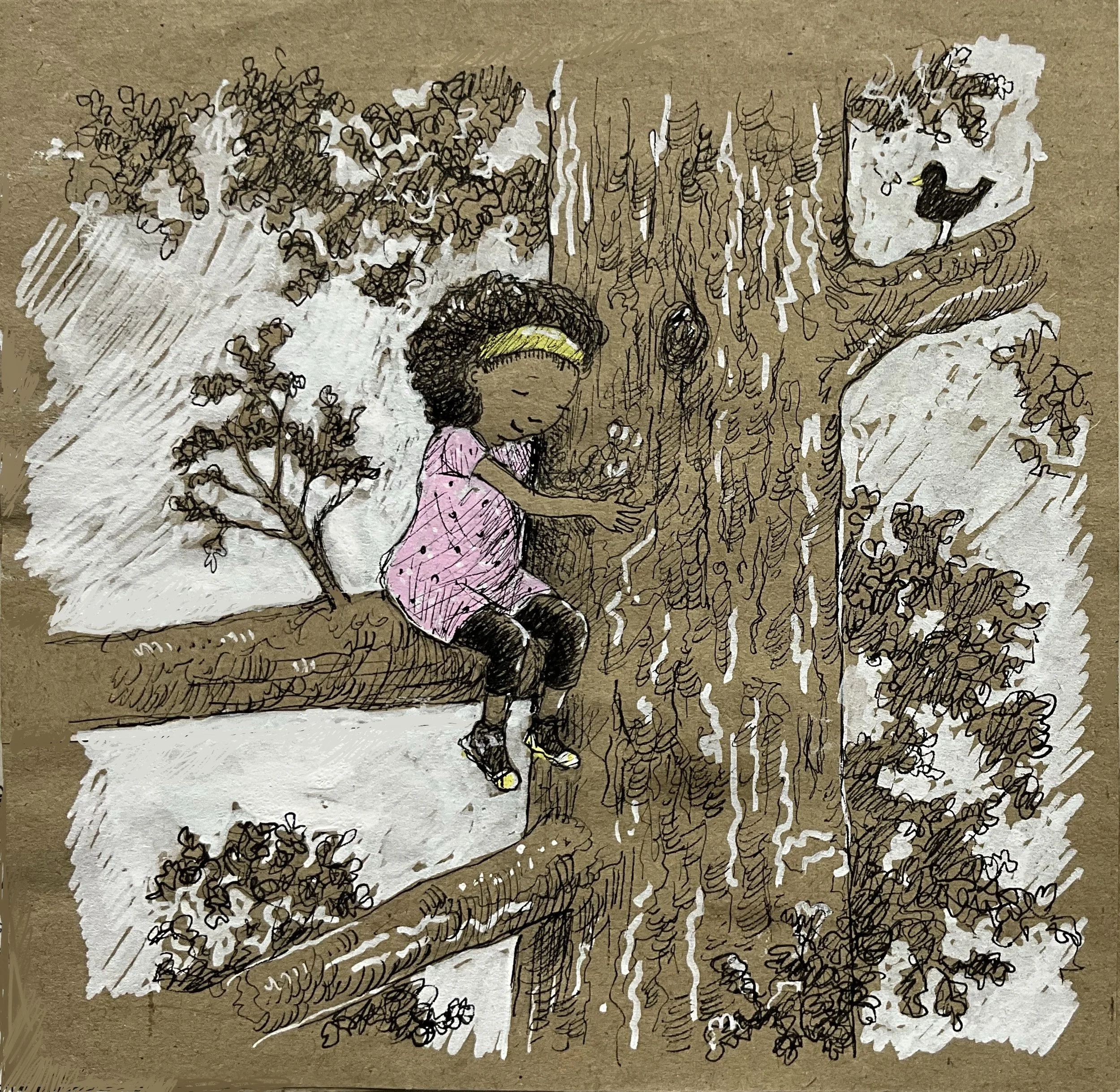 Nice to meet you - Floris hugs the tree. Picture prompt for Picture Hooks competition