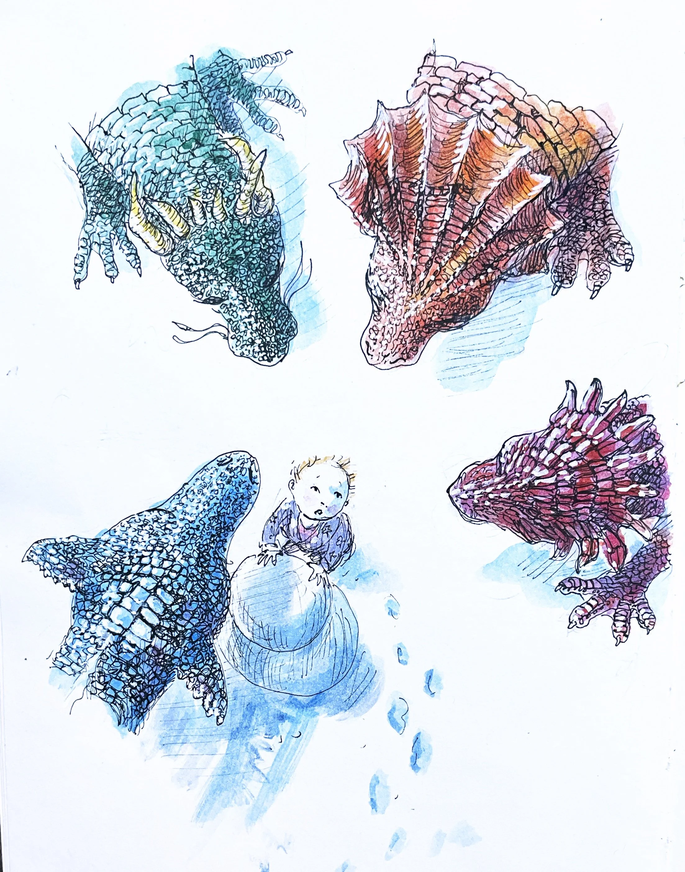 Once Upon A Winter - Footsteps
Illustration for a series of prompts from an Instagram challenge. A young boy finds an ice dragon who takes him away and helps him discover his strength and  courage