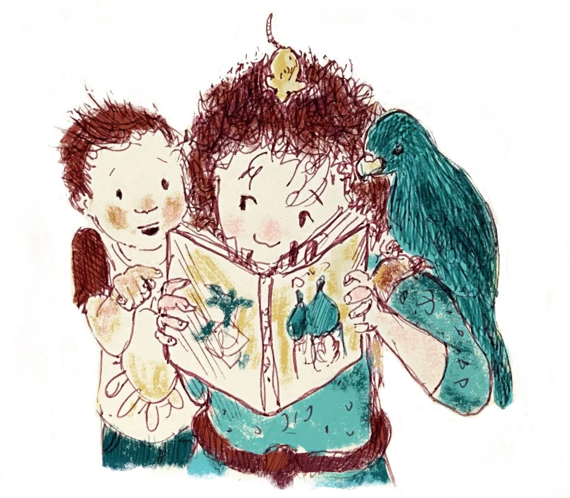 Coco gets help. Story inspired by Inktober 2024 about a girl called Coco and her adventures when she opens her front door to a new world where she befriends a parrot, a mouse and a boy and his dog in a far away land.