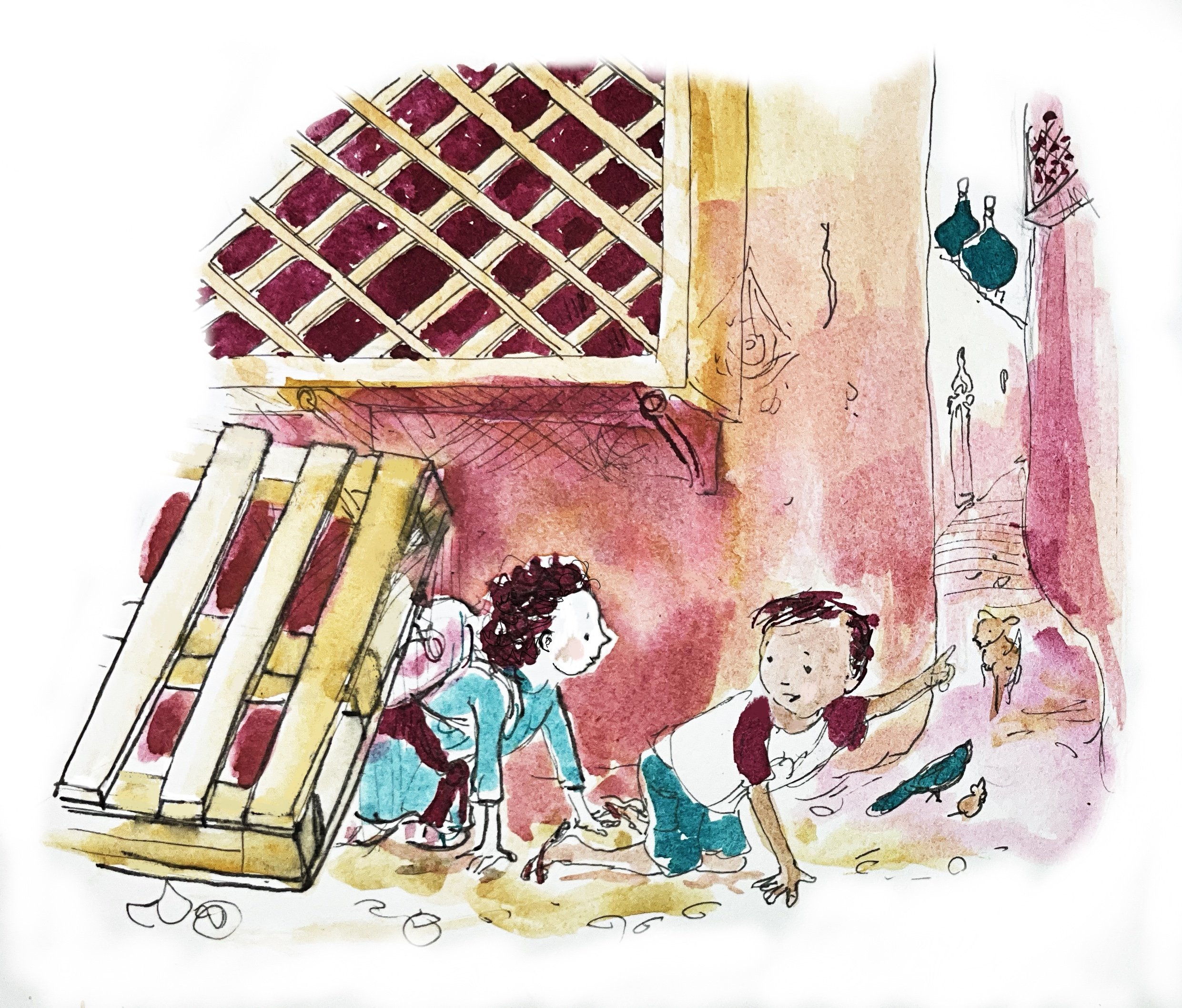 Coco gets help from Rohan. Story inspired by Inktober 2024 about a girl called Coco and her adventures when she opens her front door to a new world where she befriends a parrot, a mouse and a boy and his dog in a far away land.