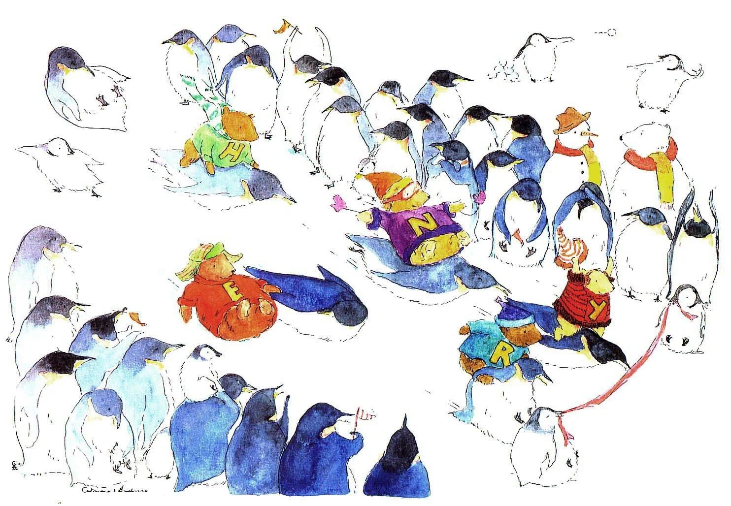 Henry -  The bears and penguins race to the end. Private commission for new baby.