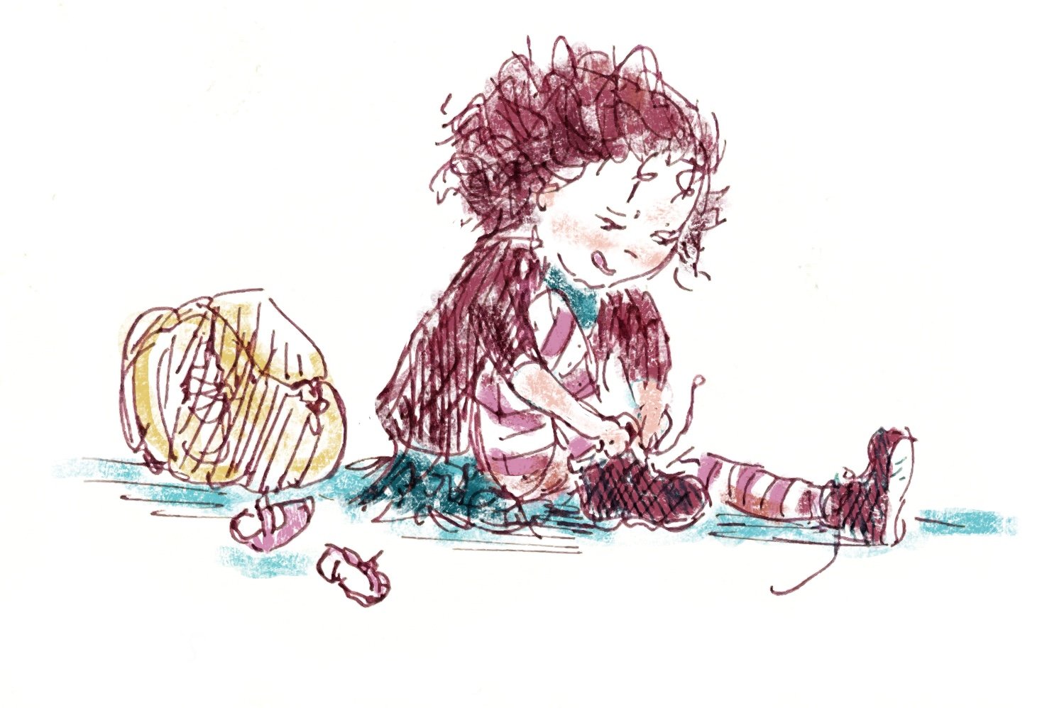 Coco gets ready for her adventure. Story inspired by Inktober 2024 about a girl called Coco and her adventures when she opens her front door to a new world where she befriends a parrot, a mouse and a boy and his dog in a far away land.
