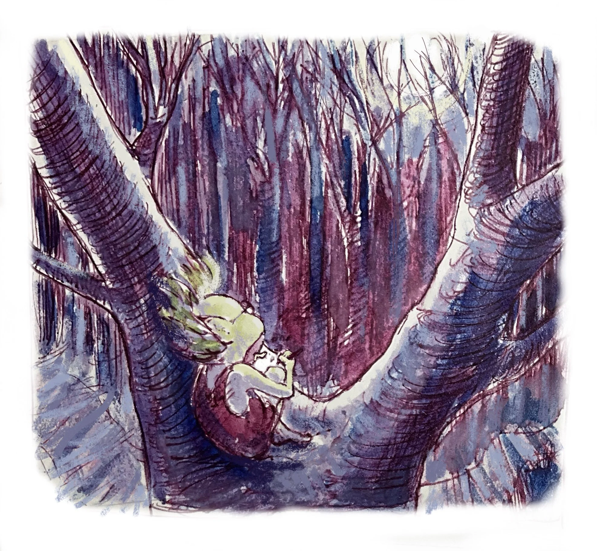 To stop feeling so lonely, Grinkle starts drawing the trees and moonlight. Story about a goblin called Grinkle and his search for like minded friendS.
