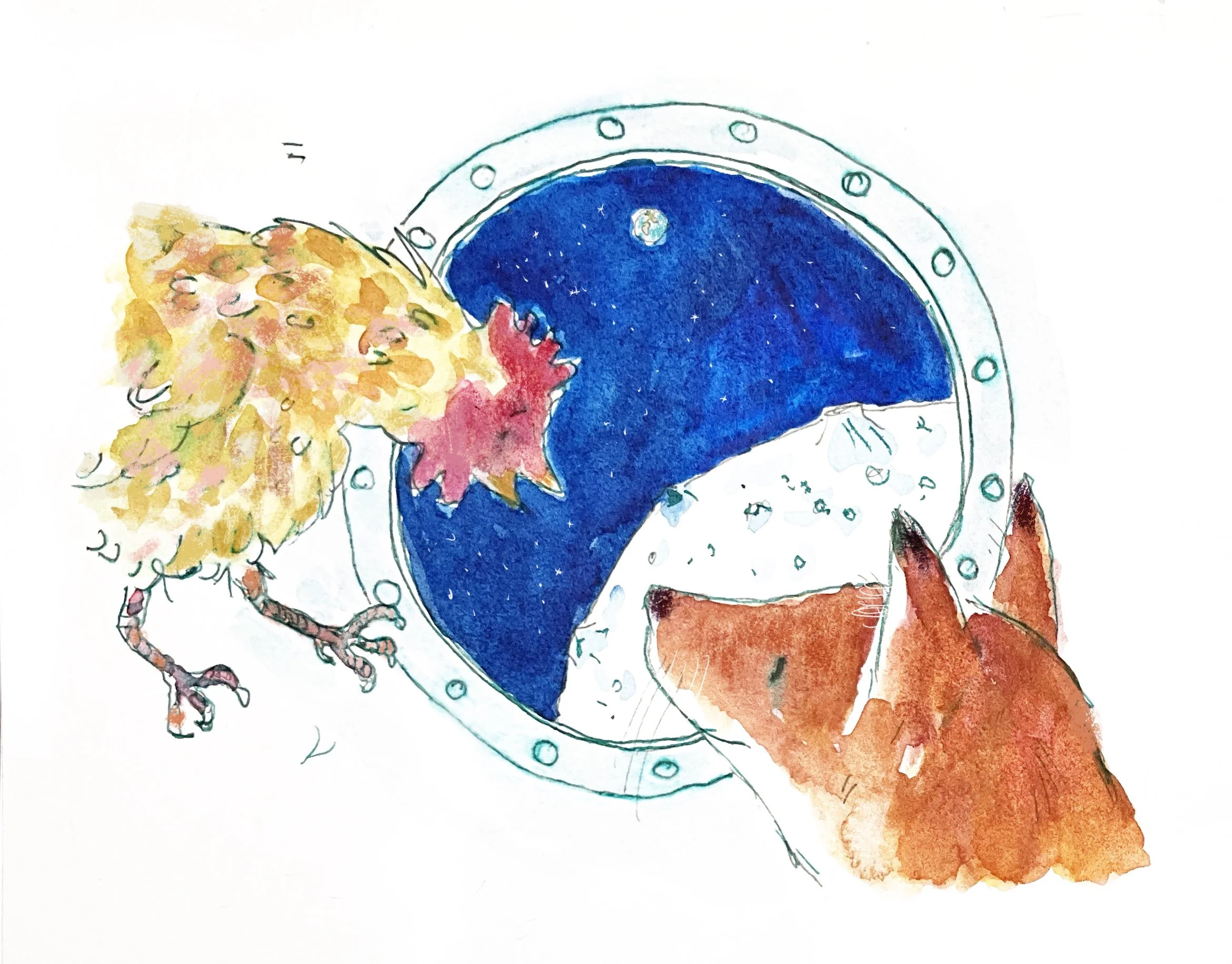 Fox and chicken see the moon - Story about two astronaut friends, a Fox and a Chicken