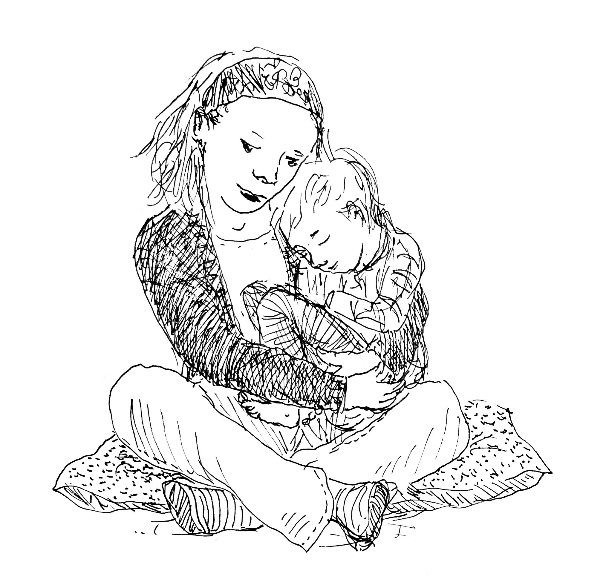 Mummy cuddles - Spot illustration for life of a preschooler.
