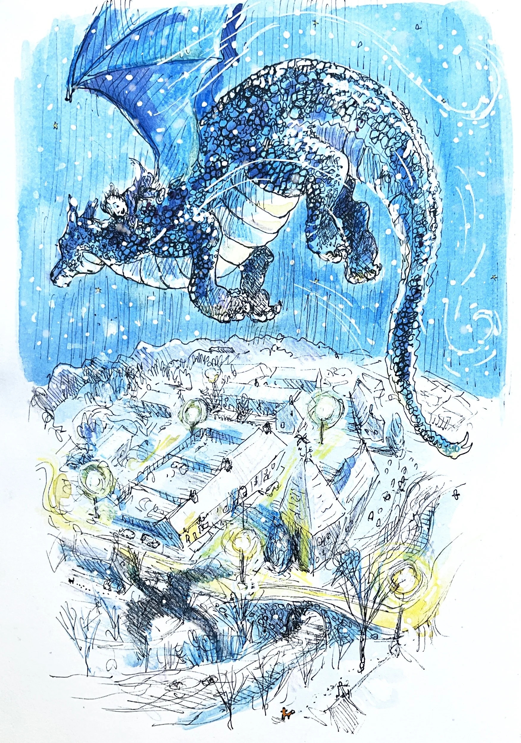 Once Upon A Winter - Rooftops
Illustration for a series of prompts from an Instagram challenge. A young boy finds an ice dragon who takes him away and helps him discover his strength and  courage