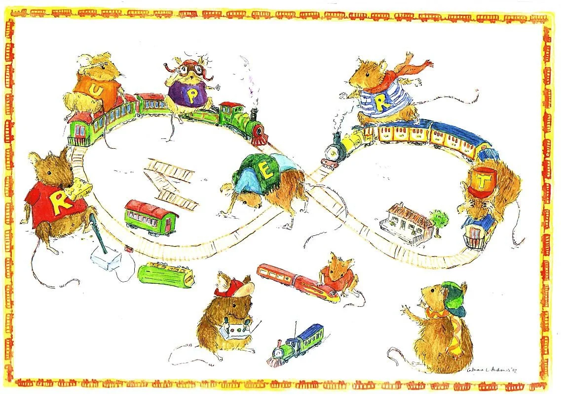 Rupert - The mice on the train. Private commission for new baby