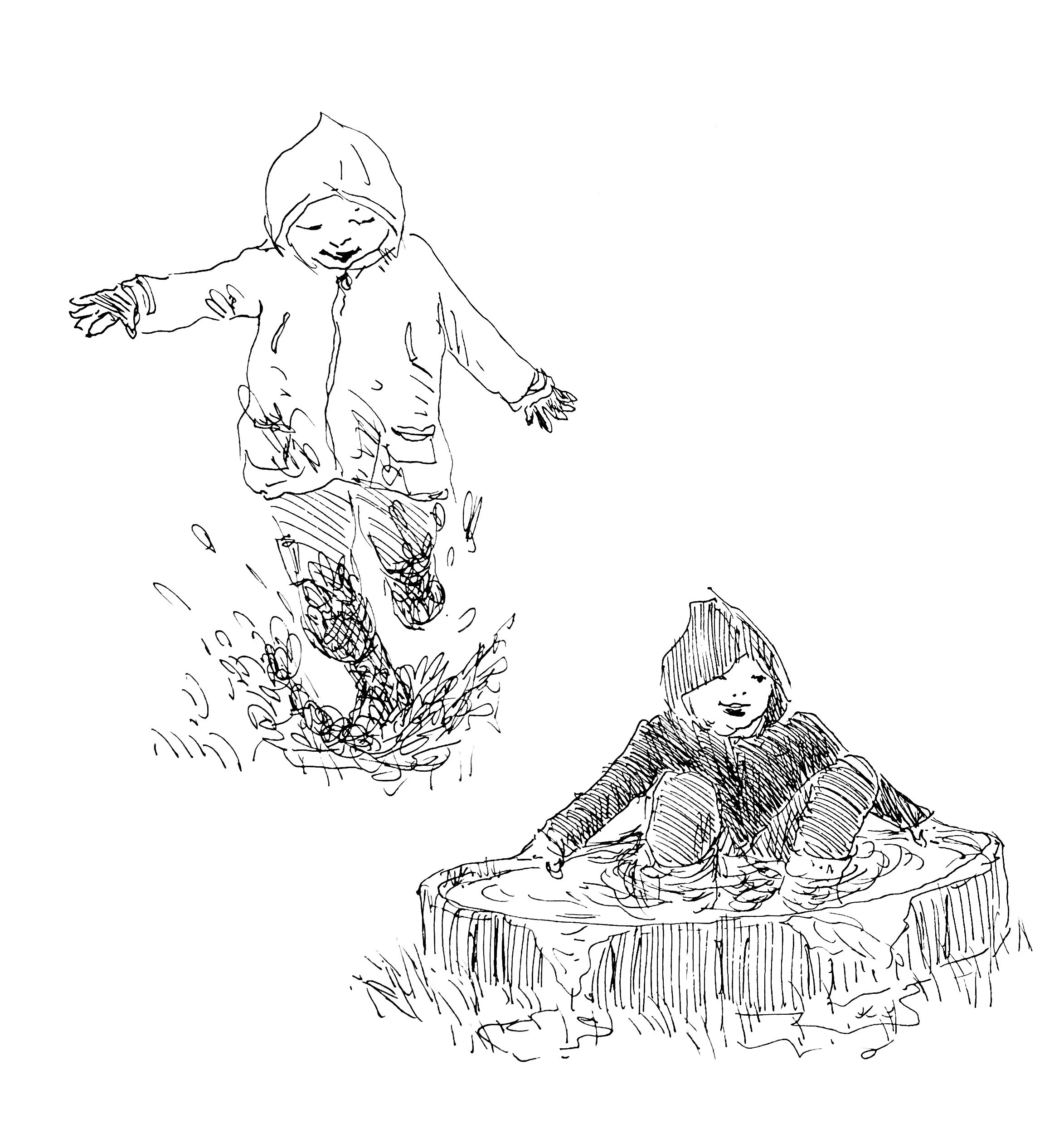Paddling pool and puddle fun. Spot illustration for life of a preschooler.