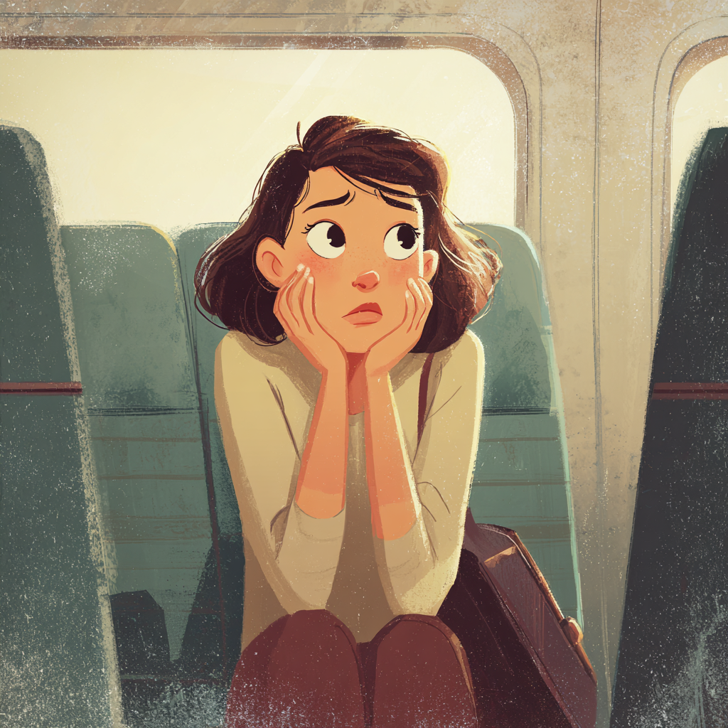Illustrated woman sitting alone on a train lost in thought, capturing how OCD operates in the emotional brain rather than the logical mind, making reasoning alone insufficient to break the cycle