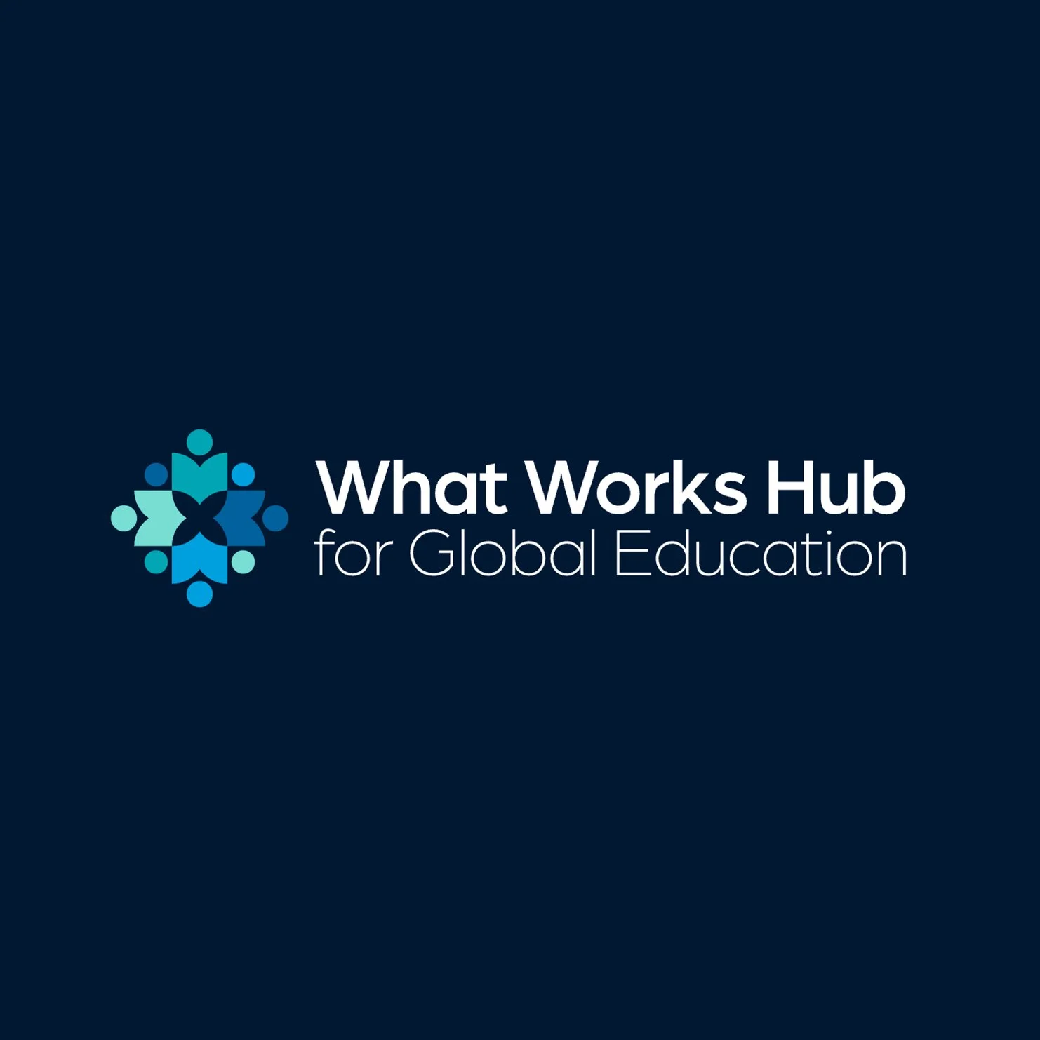 Logo of What Works Hub for Global Education, featuring abstract human figures connected in a circular pattern.