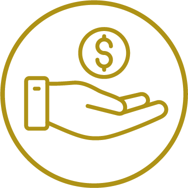 Icon of a hand holding a dollar sign in a circle.