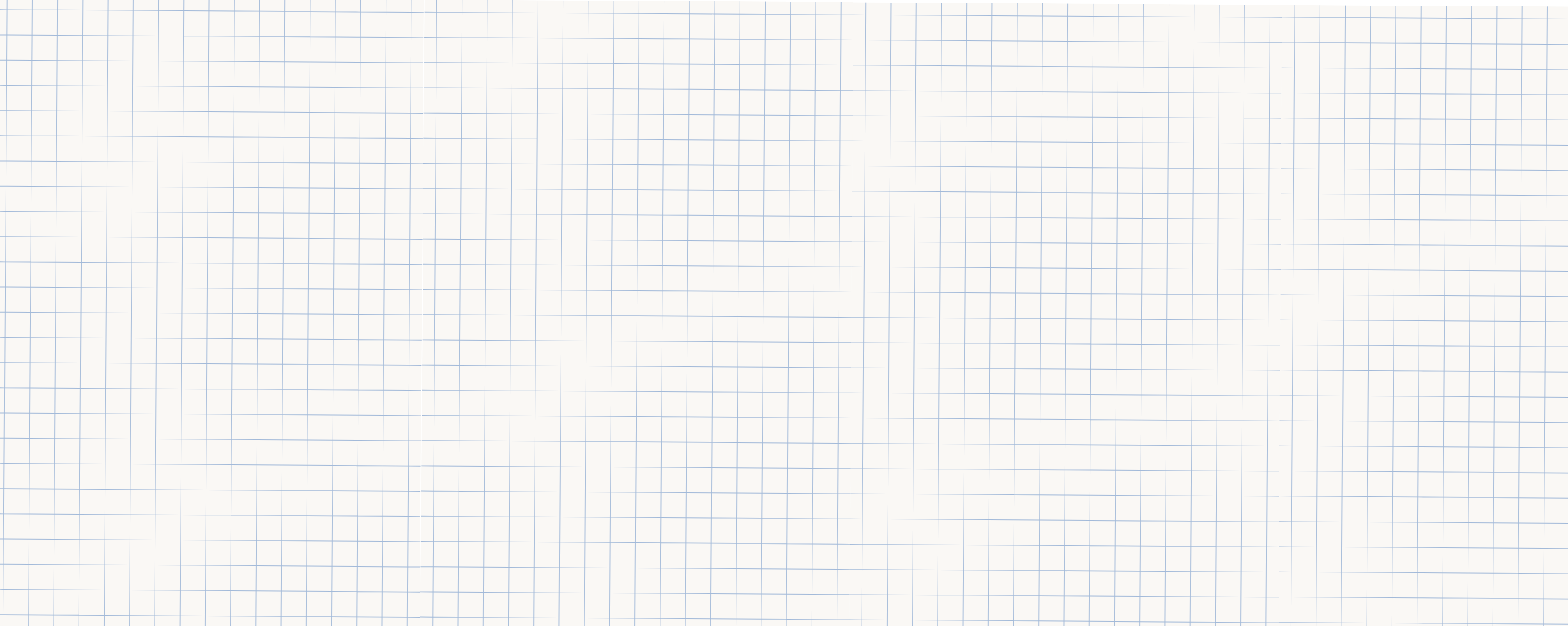 Grille d'un cahier de dessin avec lignes de quadrillage bleues et blanches.