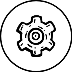 Icône de réglage ou paramètre représentant une vis ou un engrenage dans un cercle.