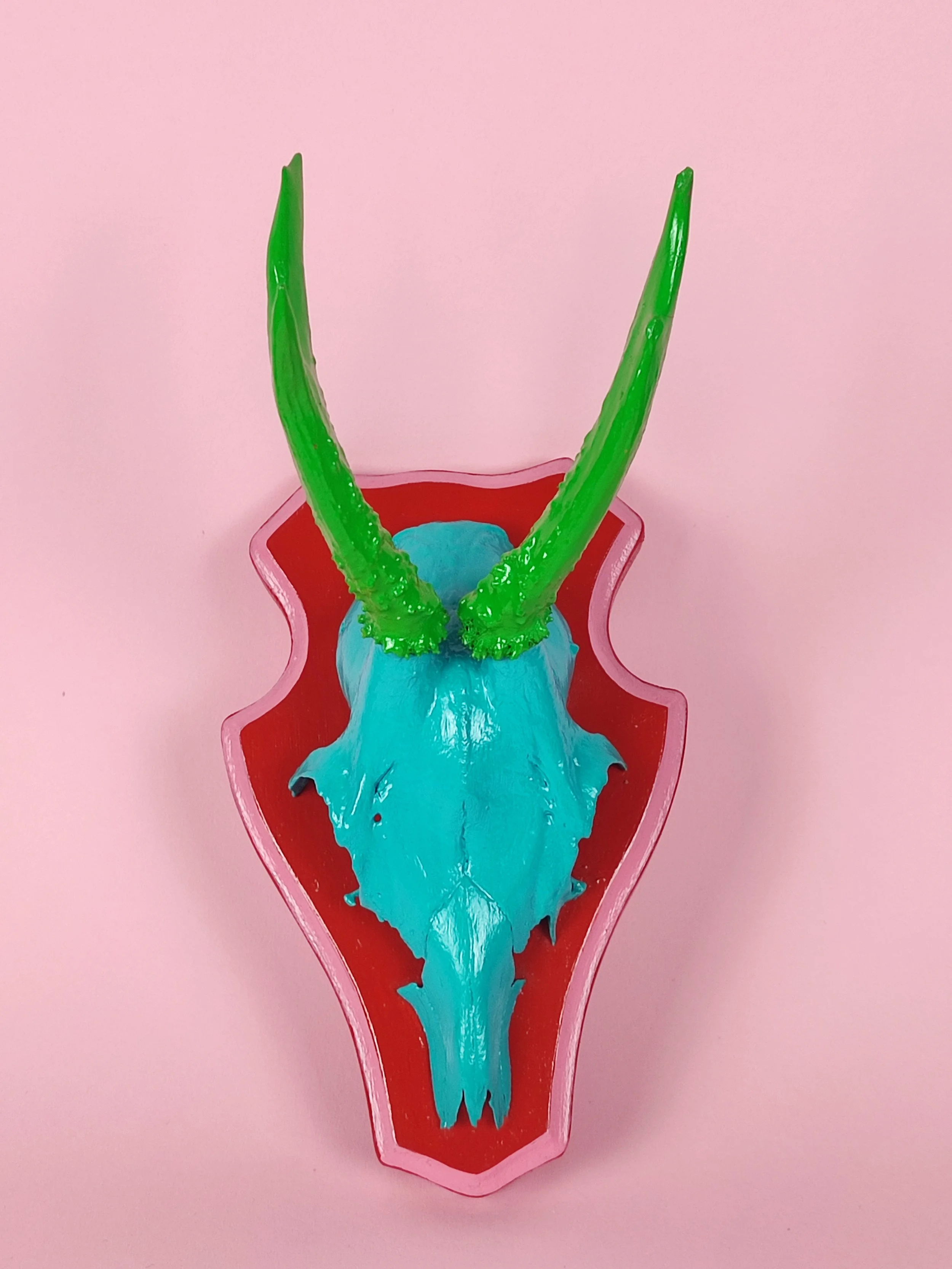 Rehbockgeweih, farbig lackiert, Designobjekt Wanddeko