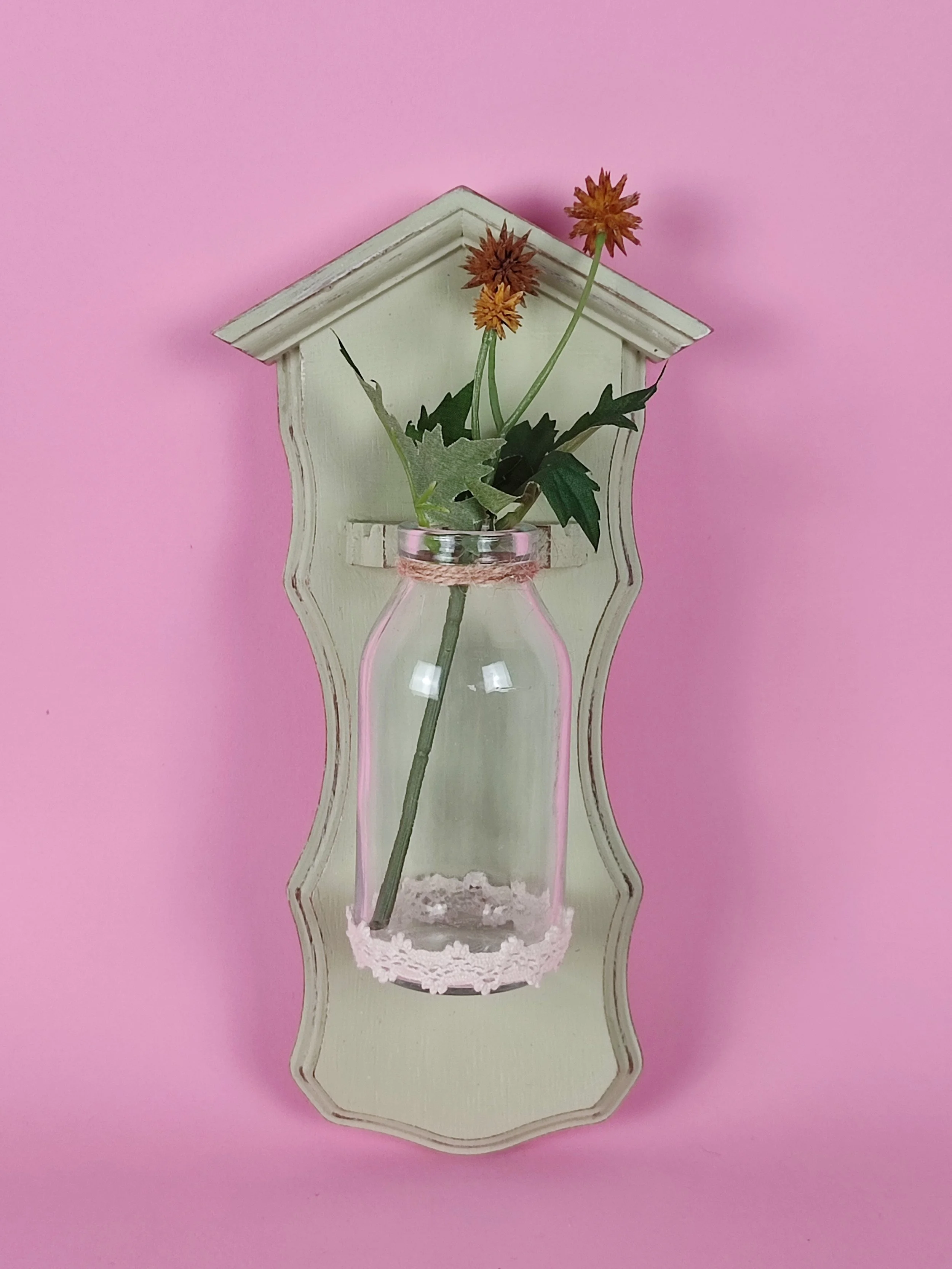 Wanddeko kleine Glasvase mit Kunstblume