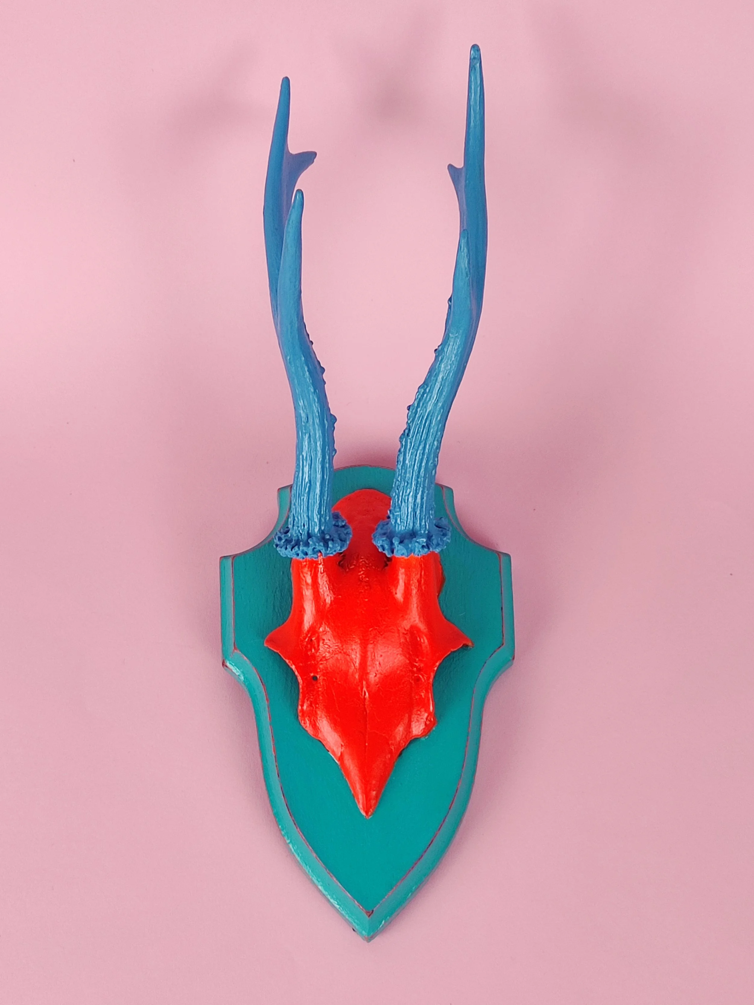 Rehbockgeweih, farbig lackiert, Designobjekt Wanddeko