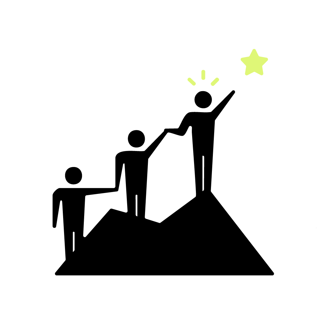 A cartoon character with black hair, a white face, wide eyes, and a big smile, holding a magic wand with a star on top. The character is wearing an orange hat and shirt. Two yellow stars and a spark are positioned to the right of the character.