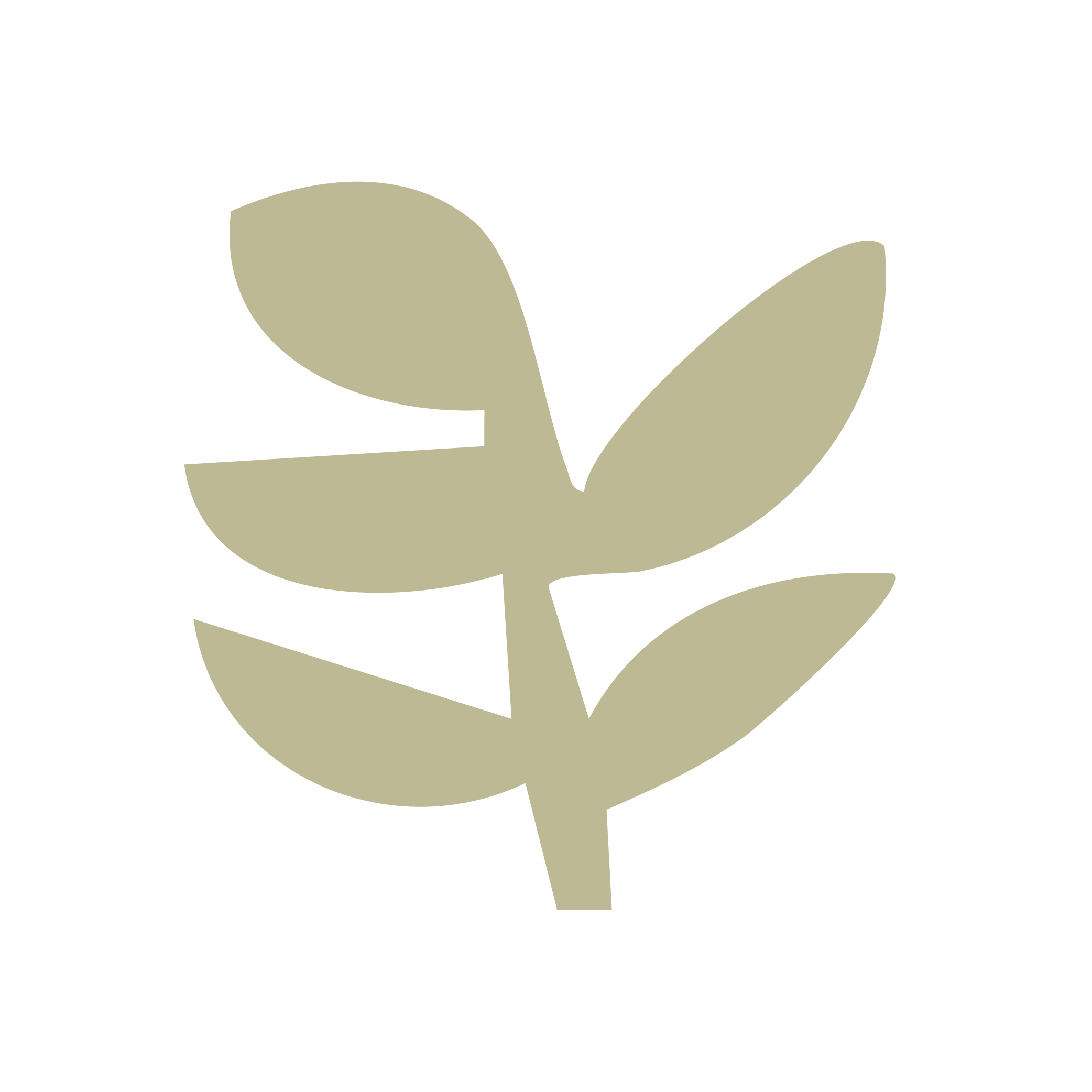 Abstract beige plant silhouette with three leaves on a black background.