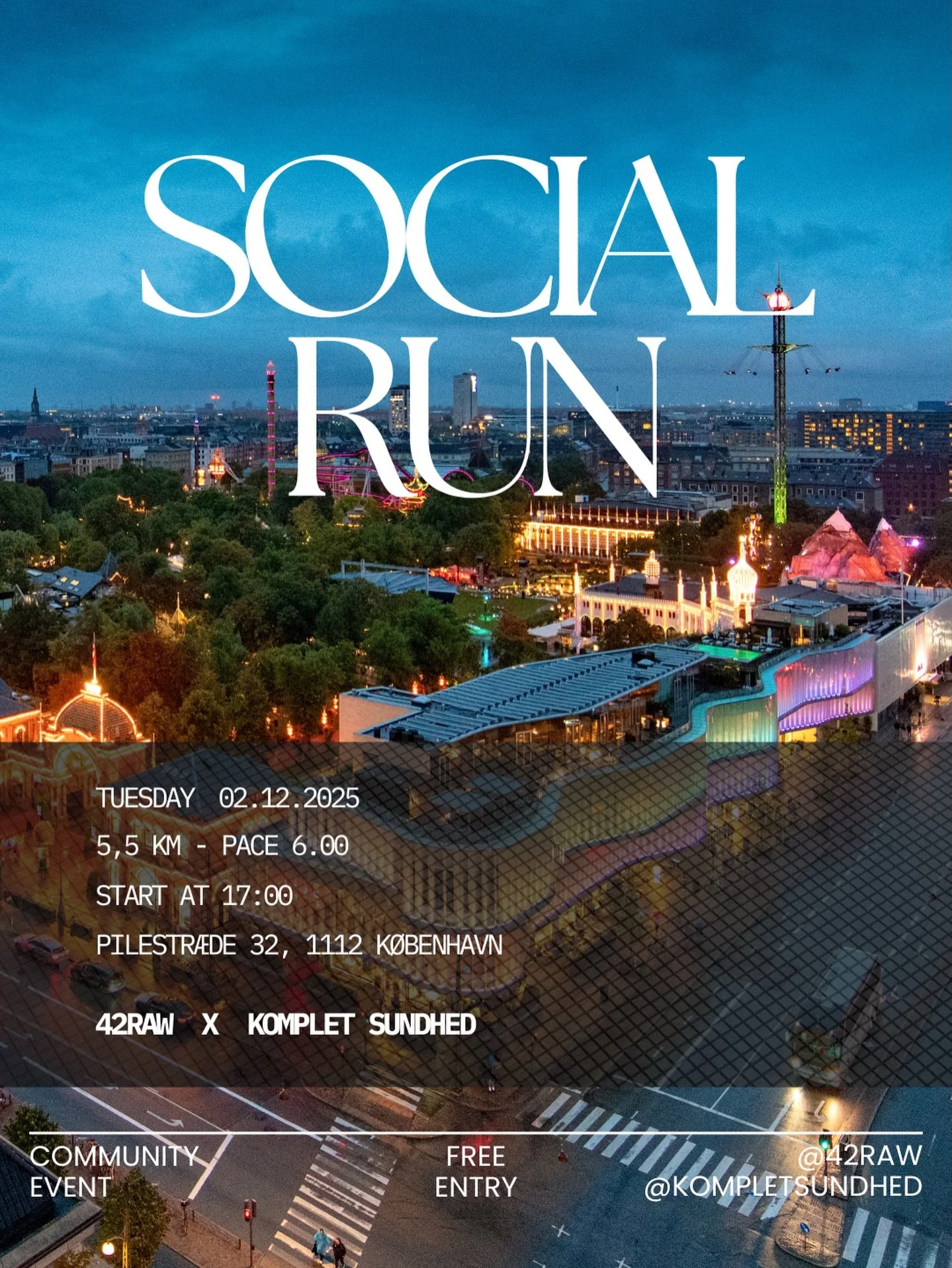 SOCIAL RUN 🏃&zwj;♀️ 
I samarbejde med @42raw holder vi social run p&aring; tirsdag kl 17.00, hvor alle kan v&aelig;re med! 
Vi fort&aelig;ller lidt om @kompletsundhed, smager p&aring; gode snacks fra @42raw og l&oslash;fter sl&oslash;ret for vores f