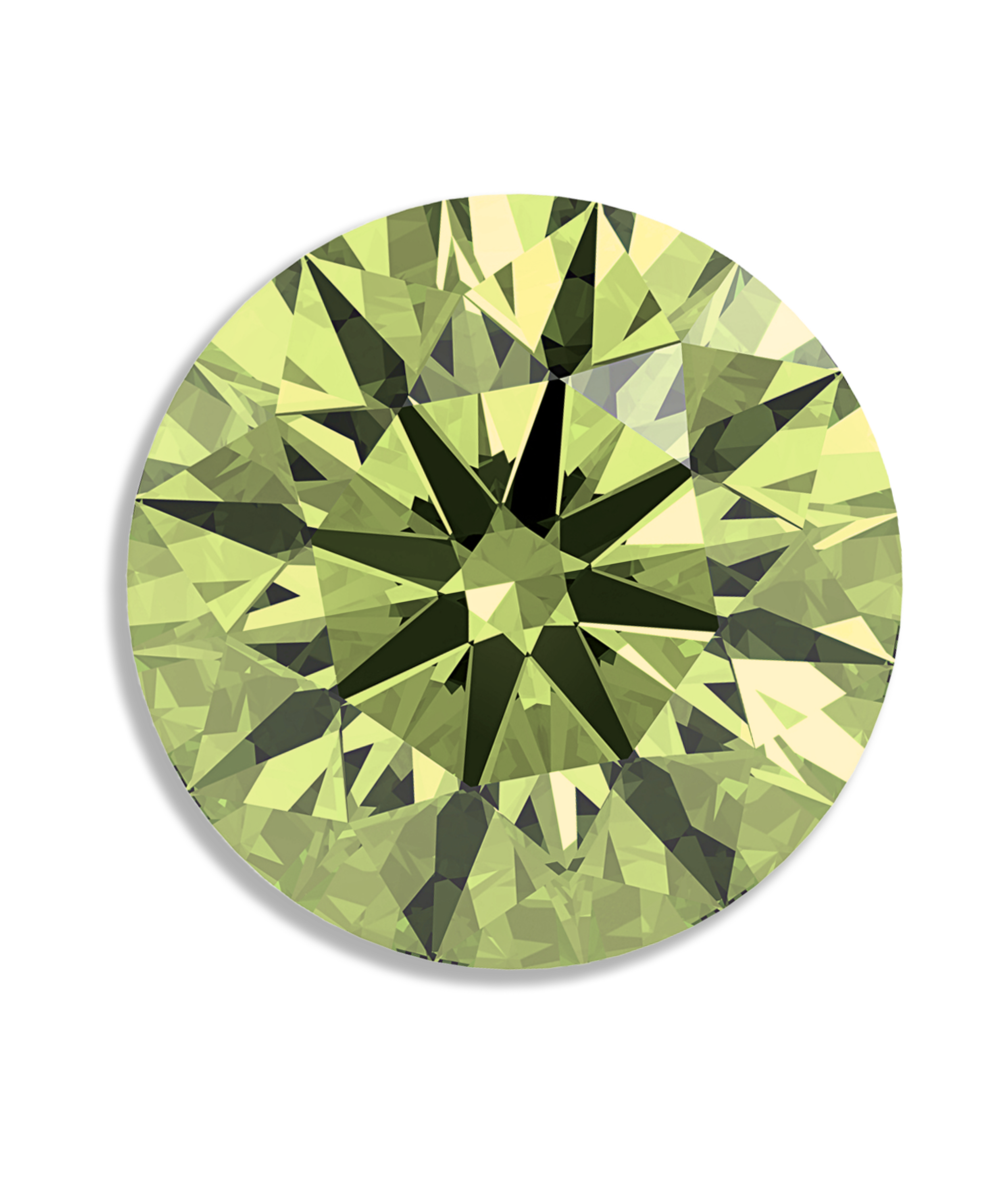A close-up of a green gemstone with a star-shaped pattern in the center, set against a black background.