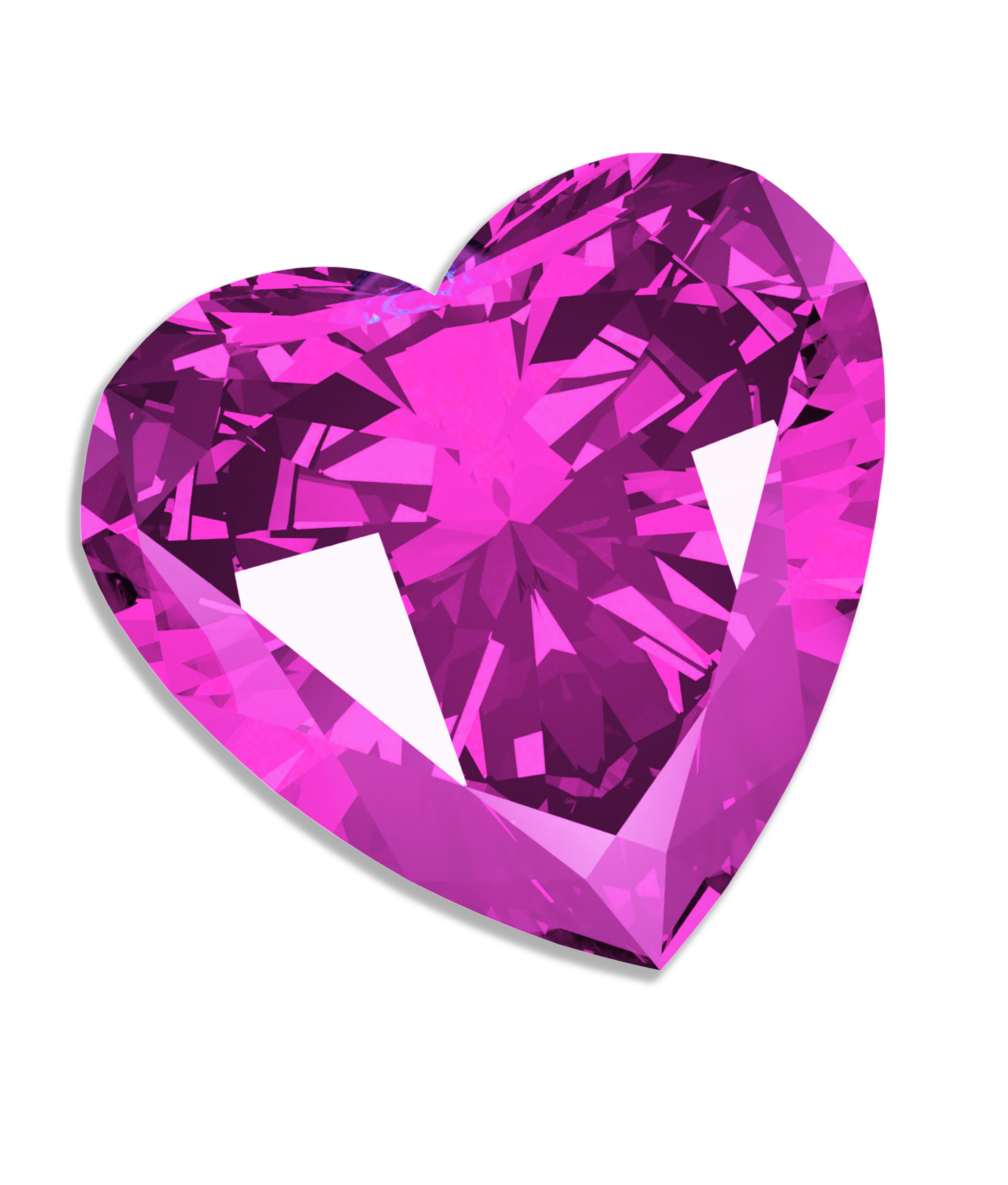 Pink heart-shaped gemstone with facets reflecting light, set against a black background.