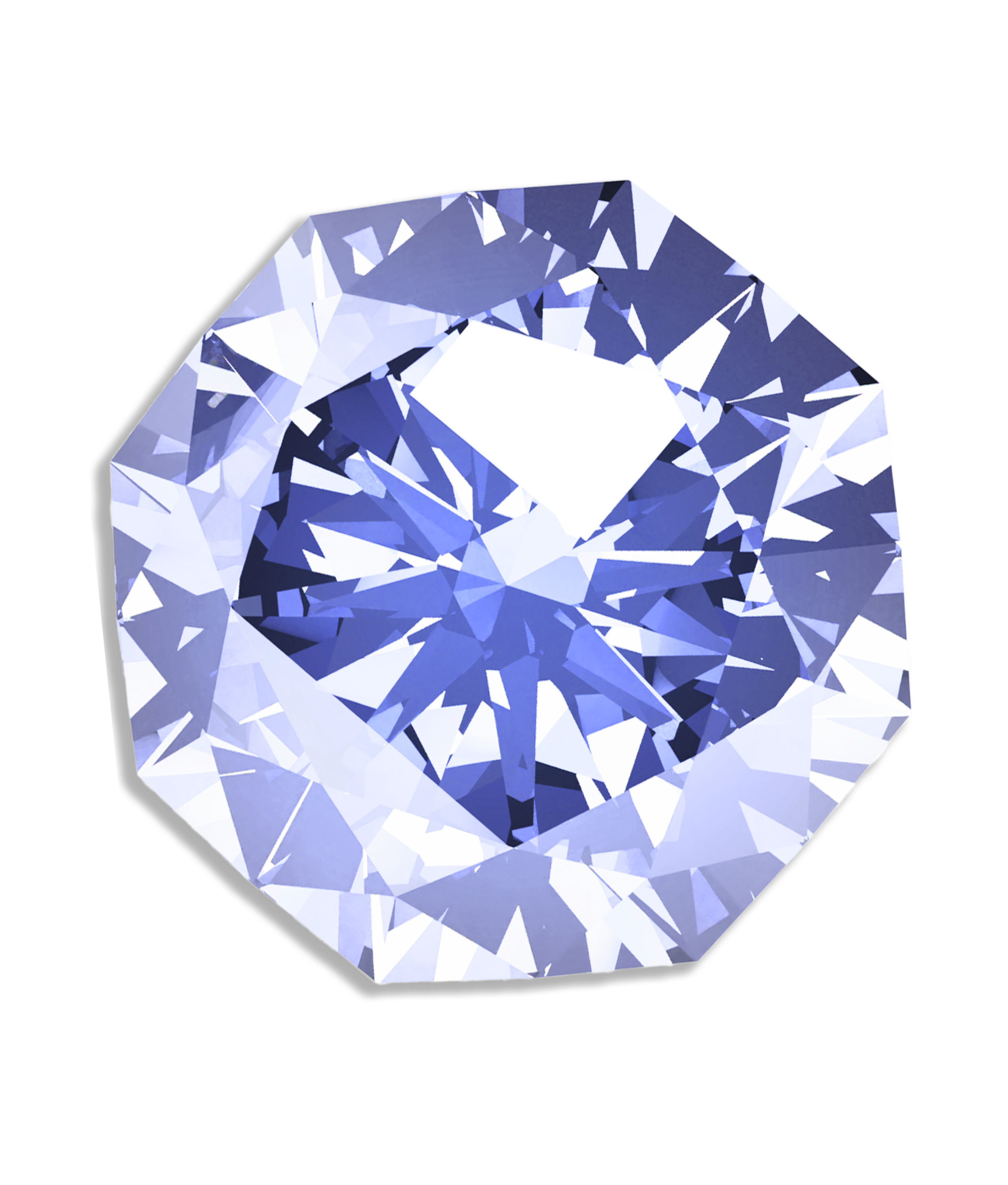 A close-up image of a sparkling, faceted diamond with a round shape and a deep blue hue, set against a black background.