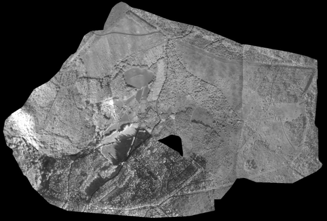 Greyscale terrain model study of a hillside in Galicia, produced for the Atlas of the Commons Assembly, 2026.