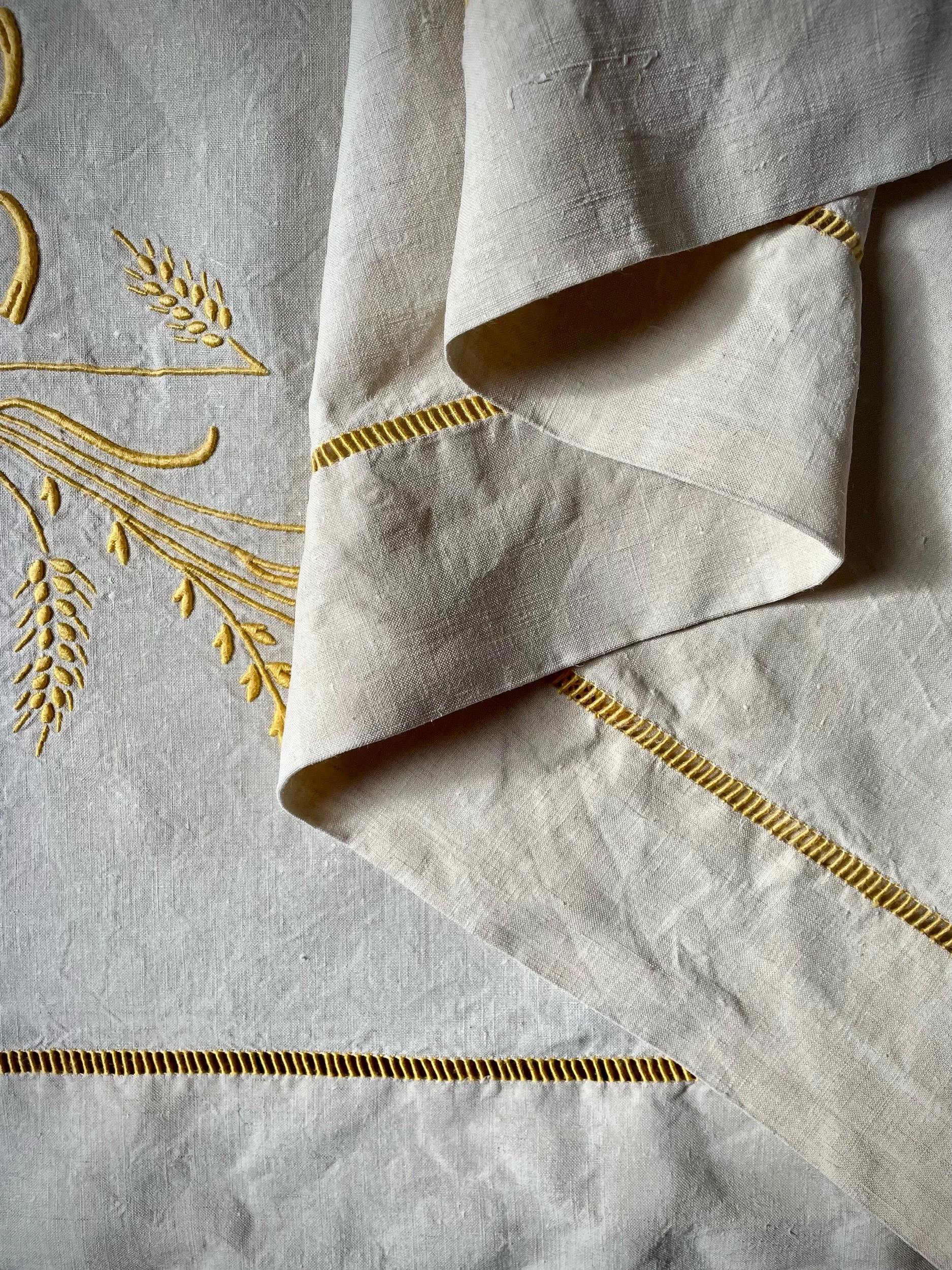 Symbol For Using Ladder A stunning large never-used pure linen sheet with hand-embroidered ...