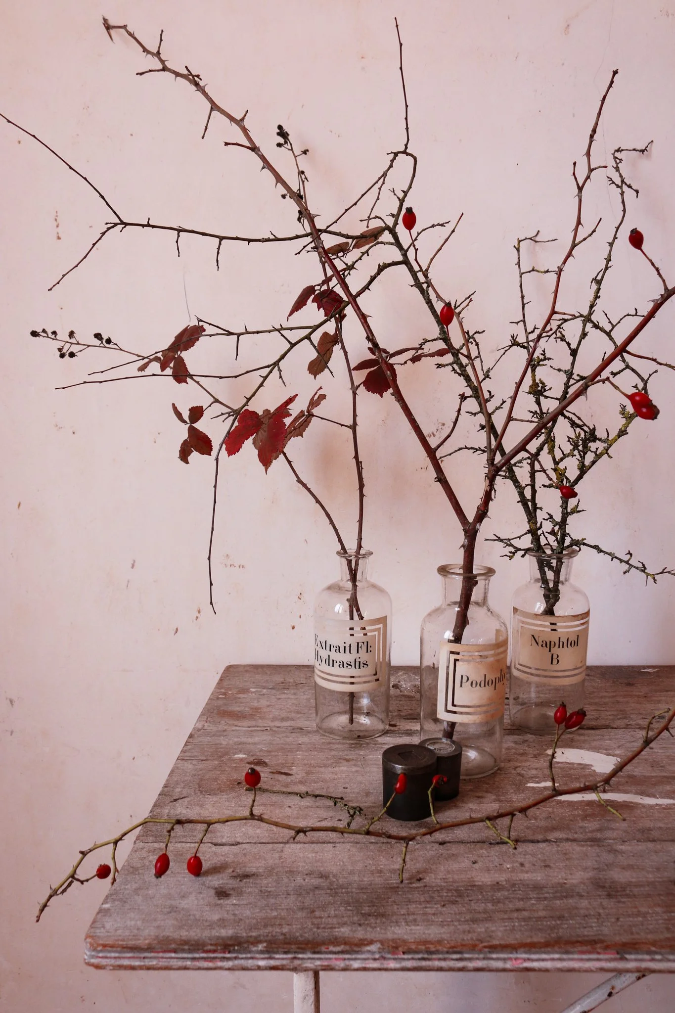 Late 19th or early 20th century handblown glass pharmacy bottles