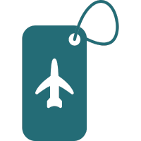Airplane icon on a teal travel luggage tag