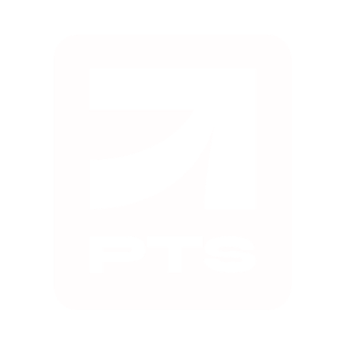 Black and white logo with a stylized arrow and the letters 'PTS' underneath