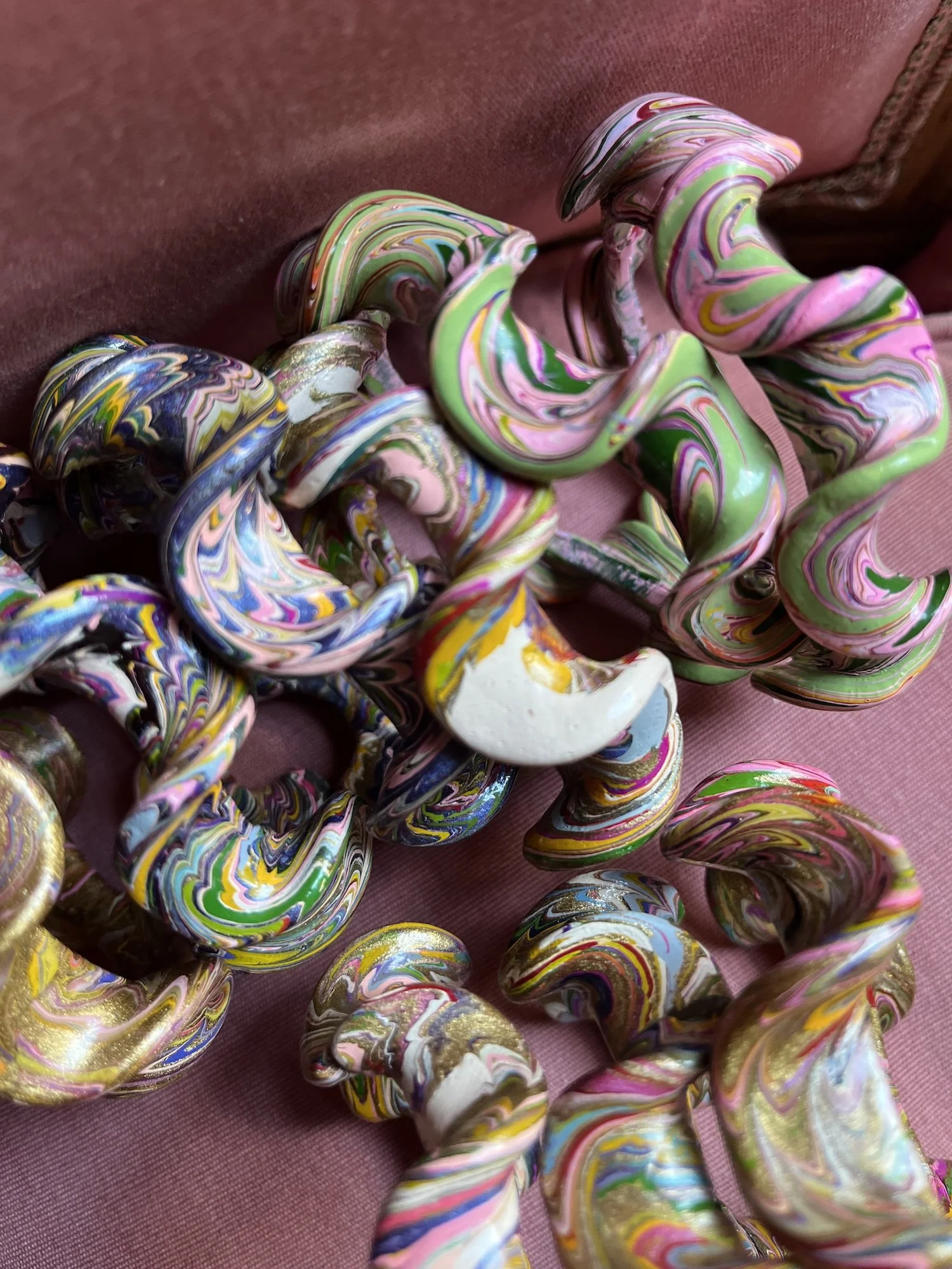 Pink Artisanal Painted Tree Bark Bracelets from India
