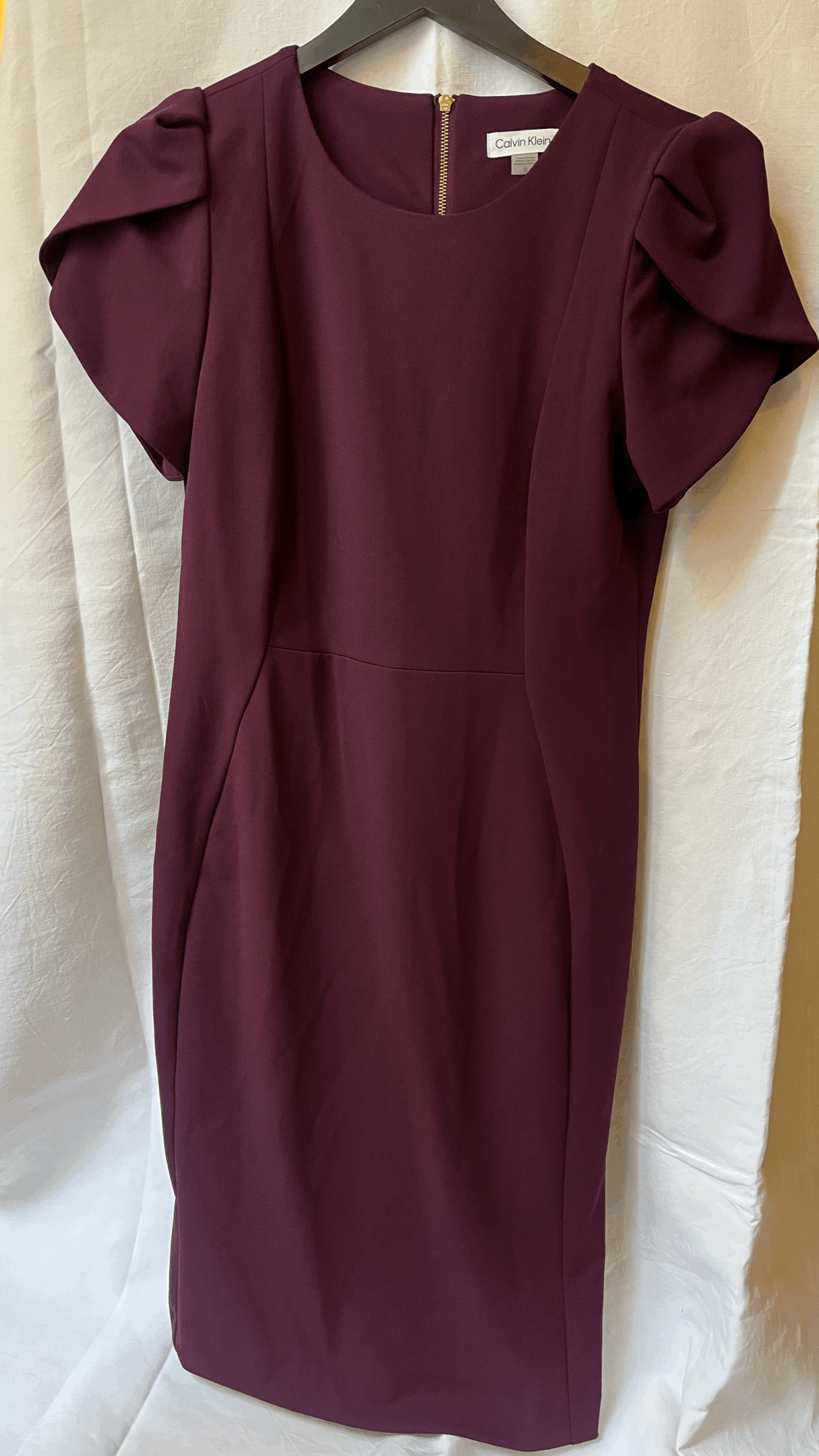 Elegant Burgundy Short Sleeve Calvin Klein Dress