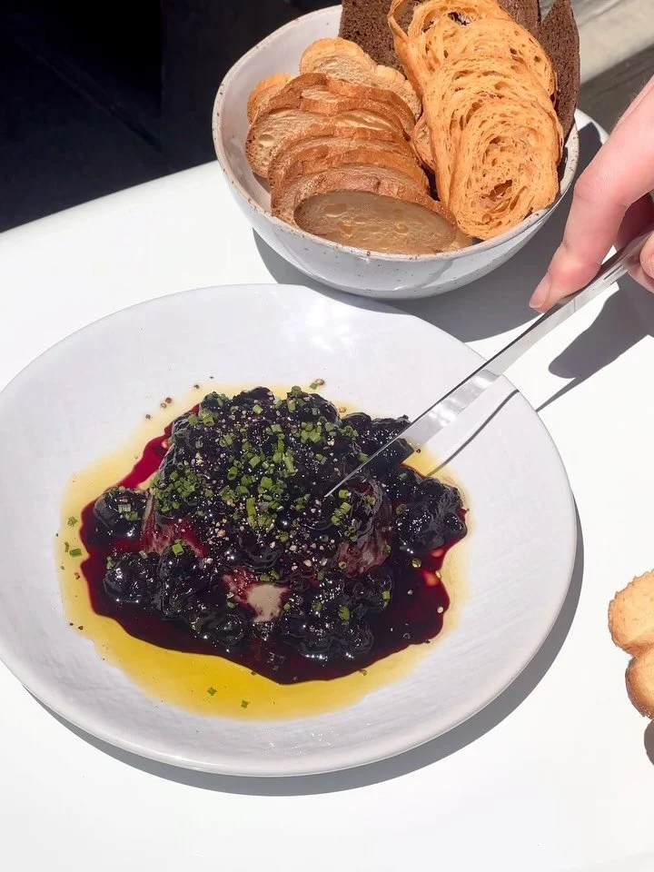 Darren&rsquo;s duck liver pate, served with balsamic blueberries and house made quackers. 🦆🫐 🥖