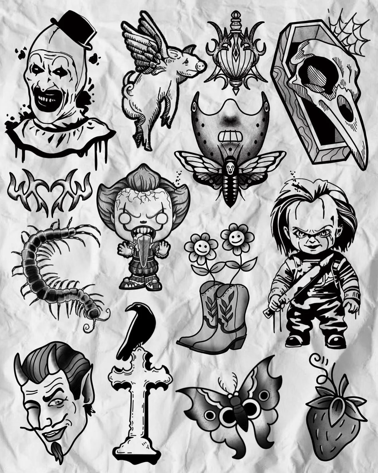 More flash for my &lsquo;All you can sit&rsquo; deal! These are also available individually - message for prices. Limited spots left for June! Dm to book @lostsanctumtattoo 
.
.
.
.
.
#tattoo #goldcoast #tattooartist #tattooflash