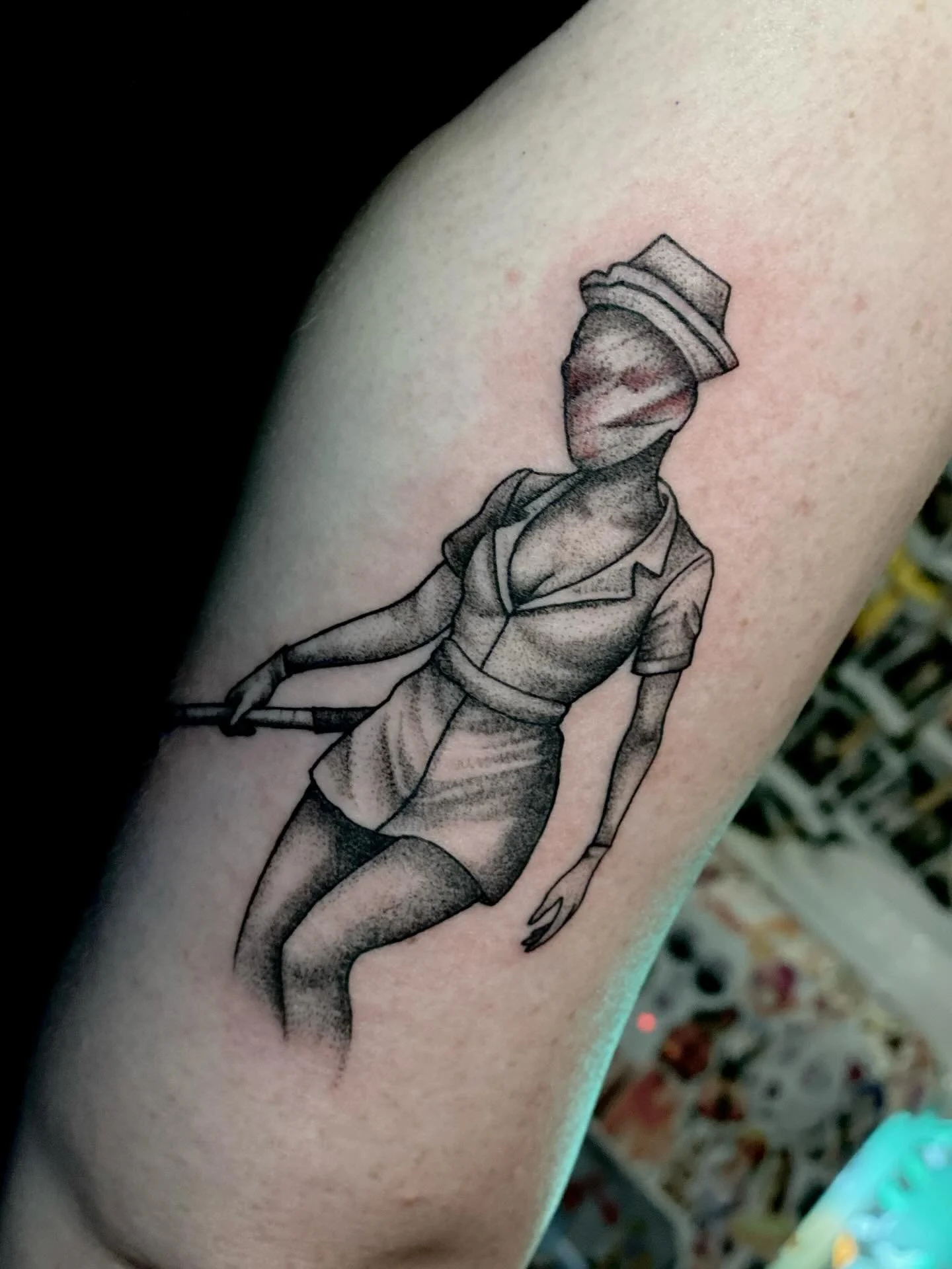 Silent Hill moment for Daniela - thank you so much! Done at @lostsanctumtattoo 
.
.
.
.
.
#tattoo #goldcoast #tattooartist #horror #blackwork