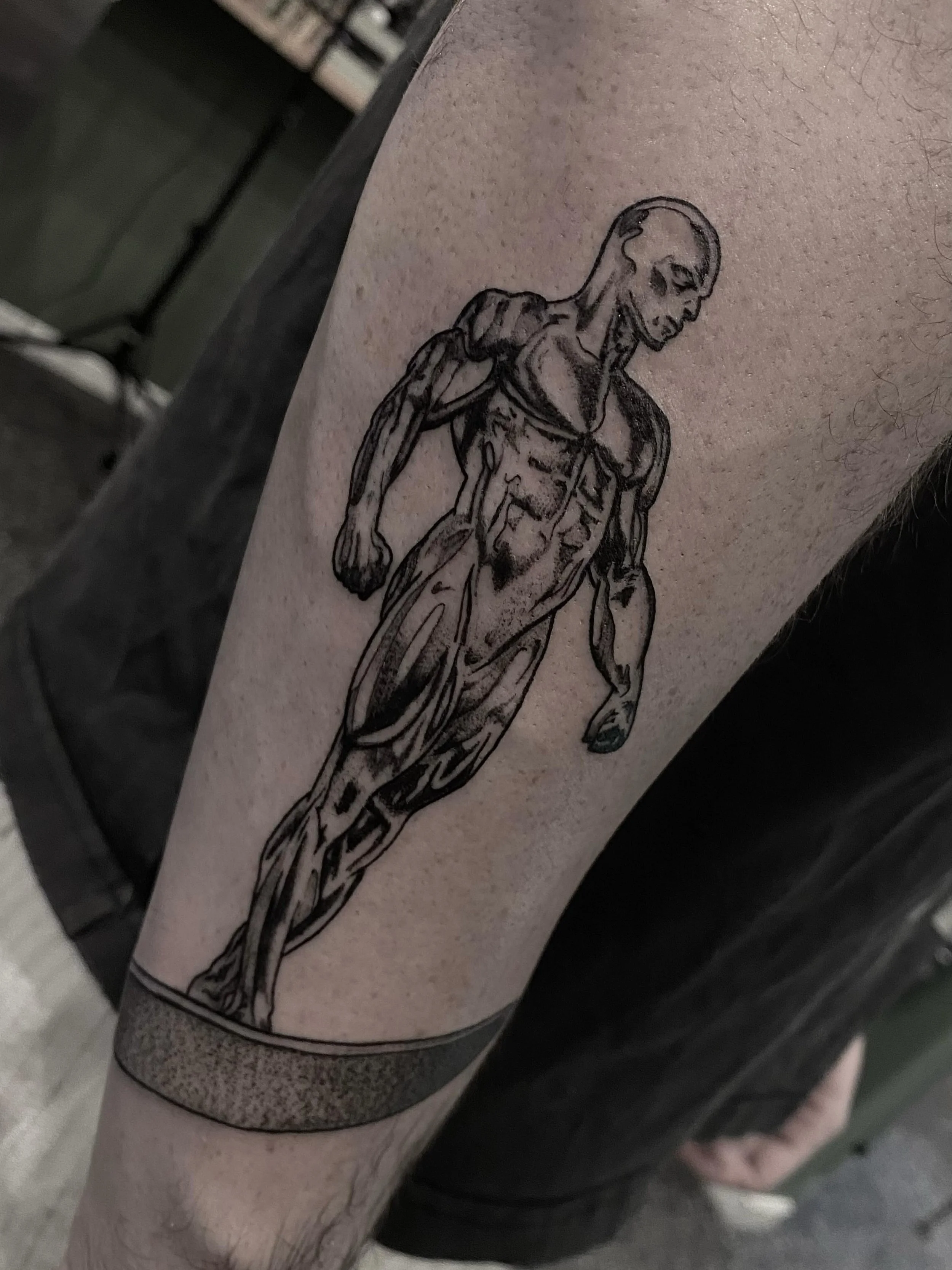 Silver Surfer for Jack this week - thank you! 🙏🏼 Done at @lostsanctumtattoo 
.
.
.
.
.
#tattoo #goldcoast #marvel #darktattoo #blackwork