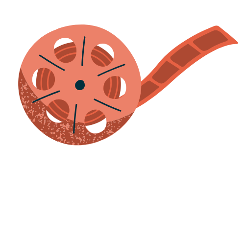 Un rouleau de pellicule photo avec une surface dégradée, associé à une bande rouge-orange enroulée