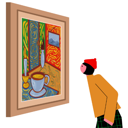 Une personne regarde un tableau abstrait dans un musée.