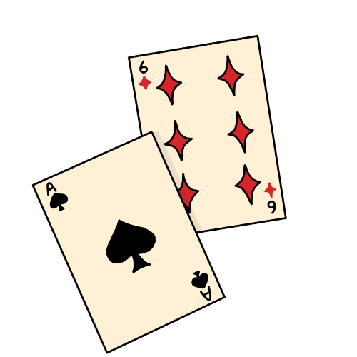 Deux cartes à jouer, un as de pique et un six de diamants, sur un fond noir.