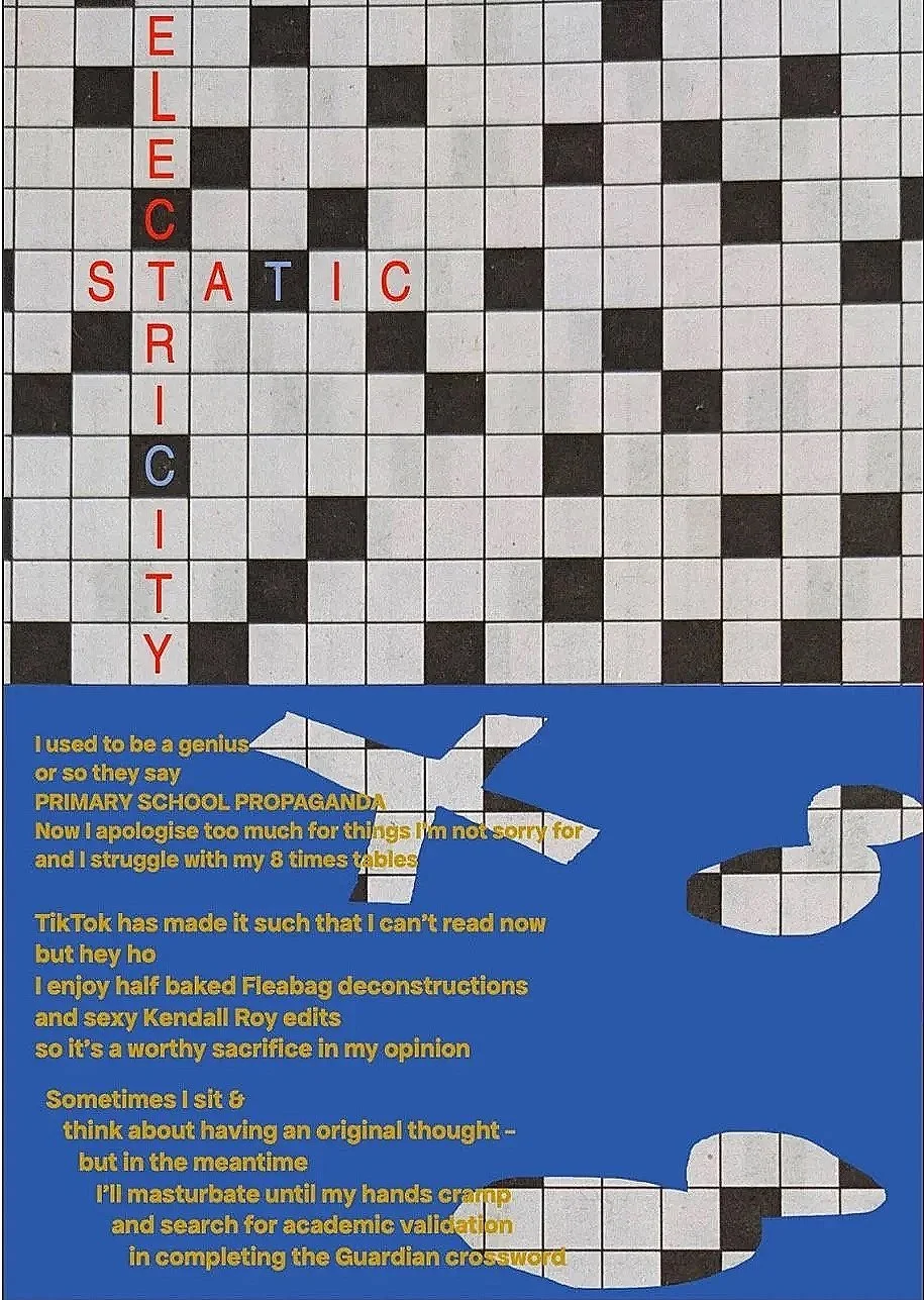 A funny poem called 'Static Electricity' by Emma Morgan, about being smart and feeling inert.