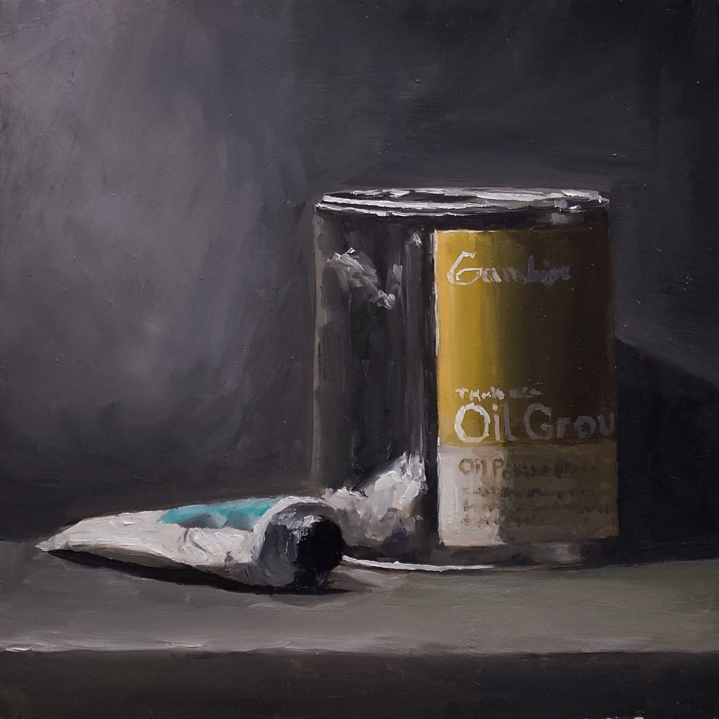 Tube & Can, 20cm x 20cm x 0.6cm, oil on woodpanel, 2025 