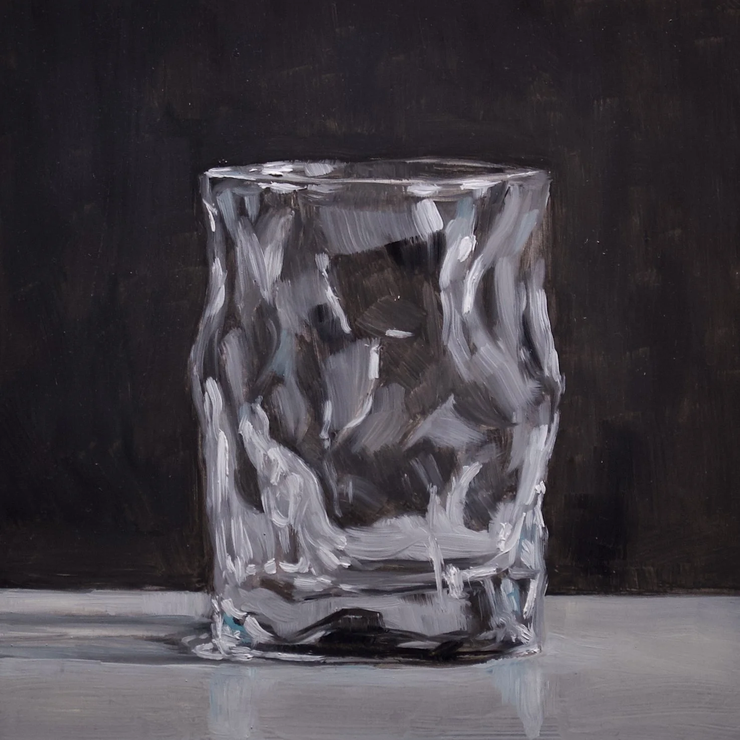 Irregular glass cup, 20cm x 20cm x 1cm, oil on woodpanel, 2025