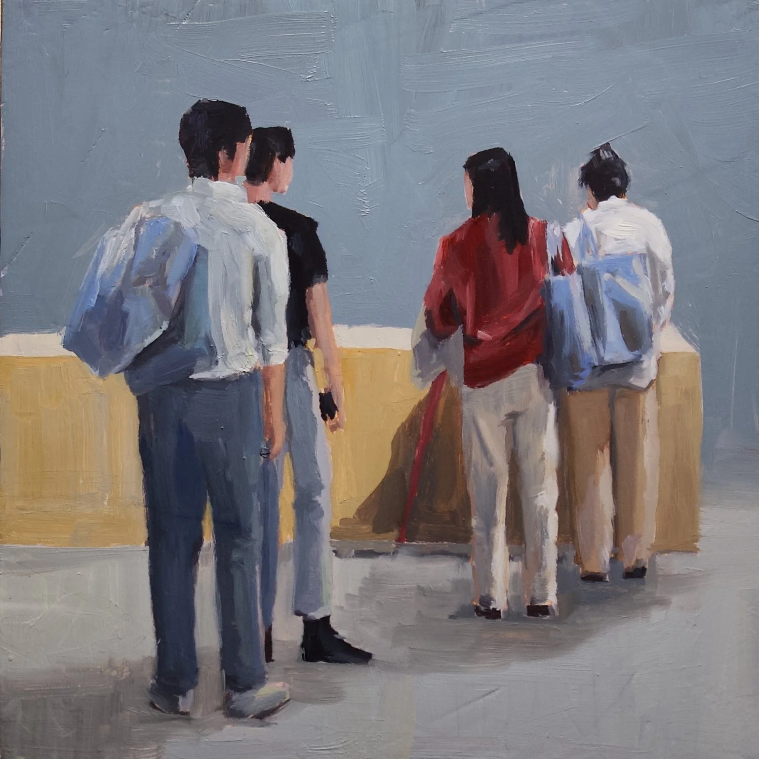 Waiting line, 20cm x 20cm x 0.6cm, oil on woodpanel, 2025