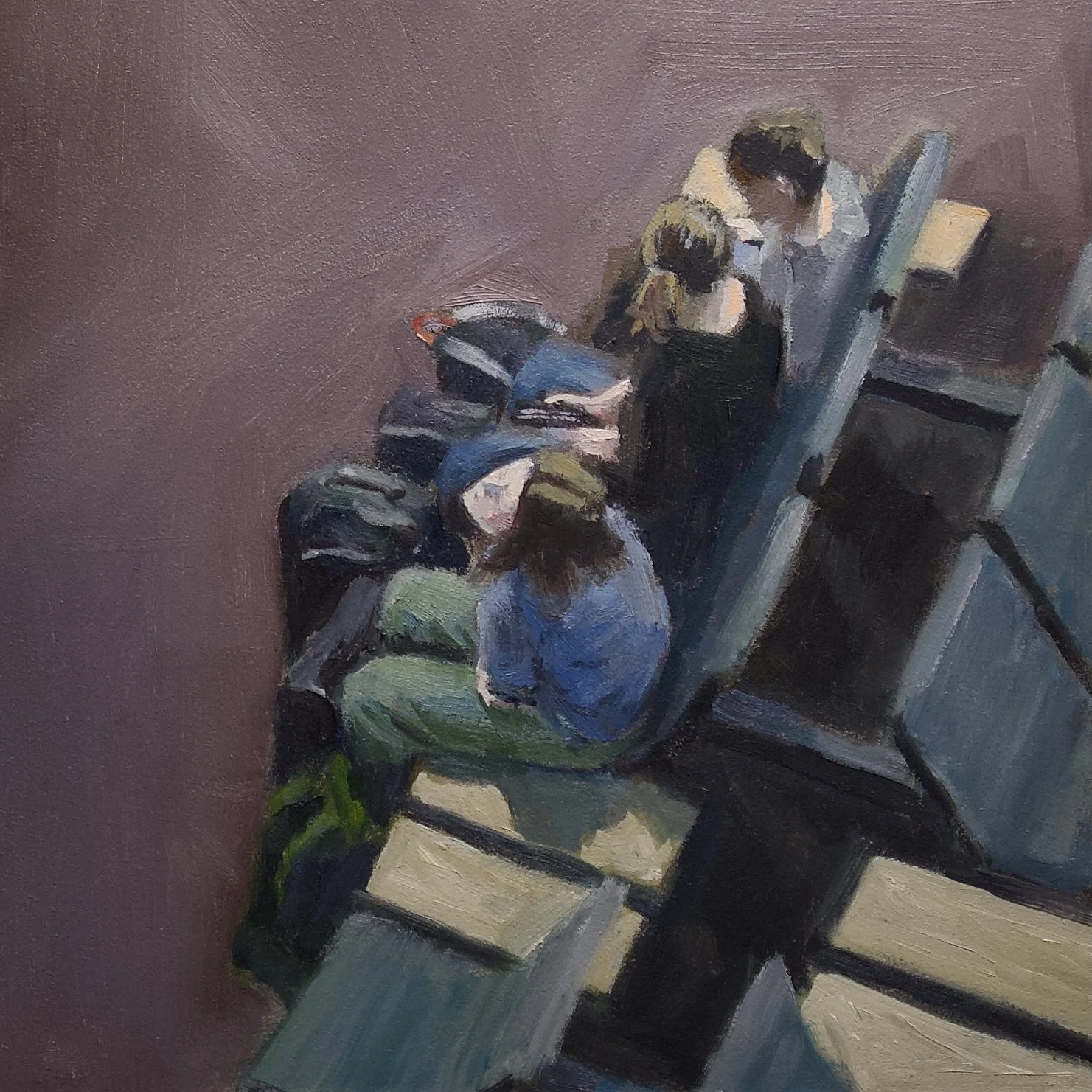 Airport boredom, 20.3cm x 20.3cm x 0.3cm, oil on panel, 2025
