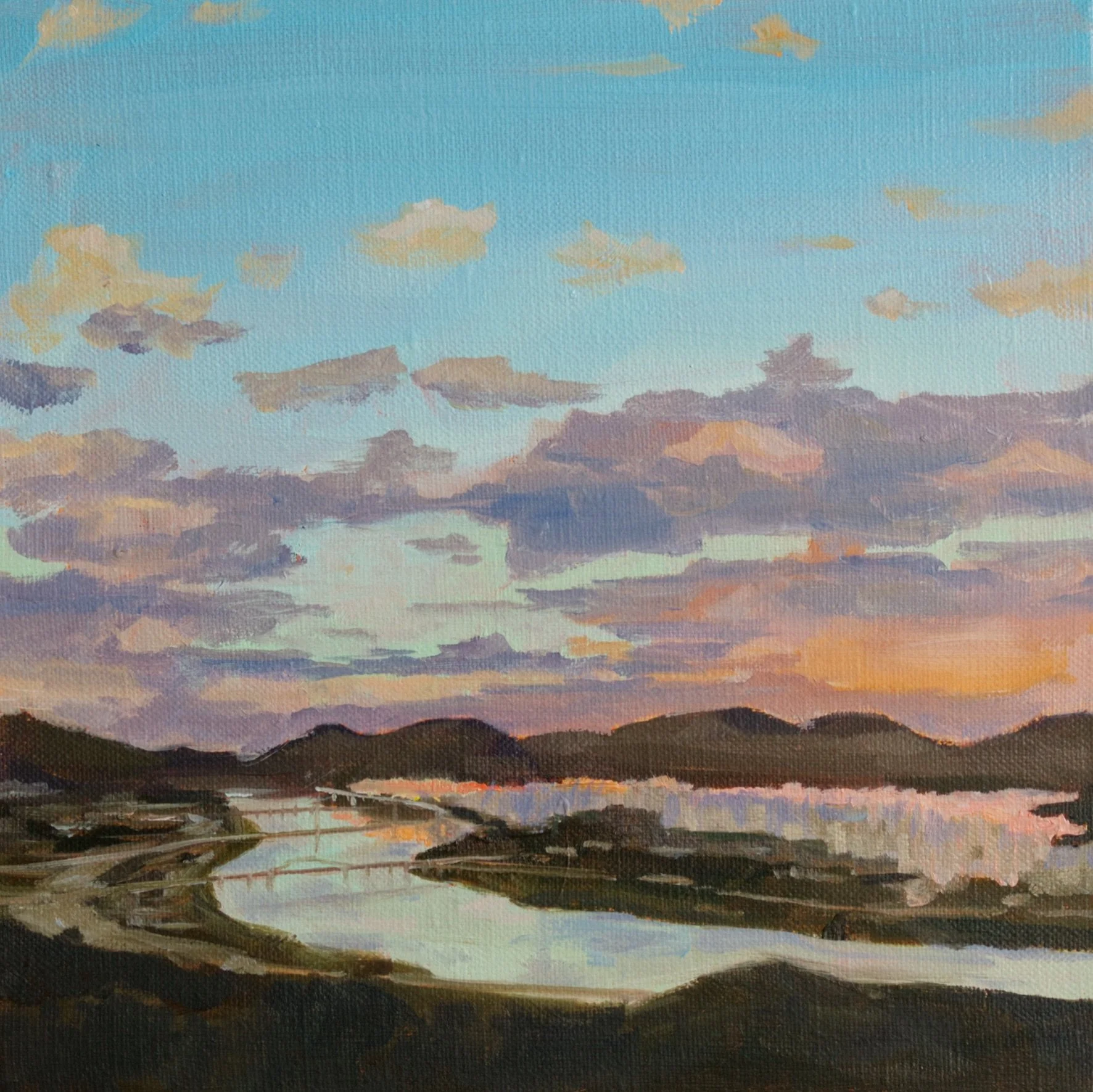 Seoul Sunset from Mt.Acha,  24cm x 24cm x 2cm, oil on linen, 2023🔴