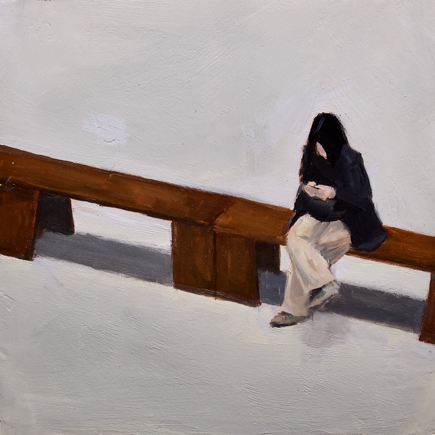 Texting, 20cm x 20cm x 0.6cm, oil on woodpanel, 2025