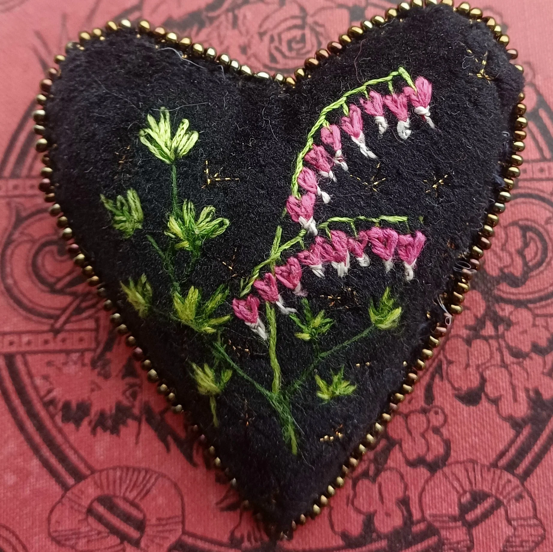 Dark, Stitched Herbarium - Bleeding Heart Brooch
